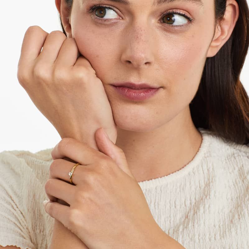 Petite Single Aquamarine Birthstone Ring In 14K Yellow Gold