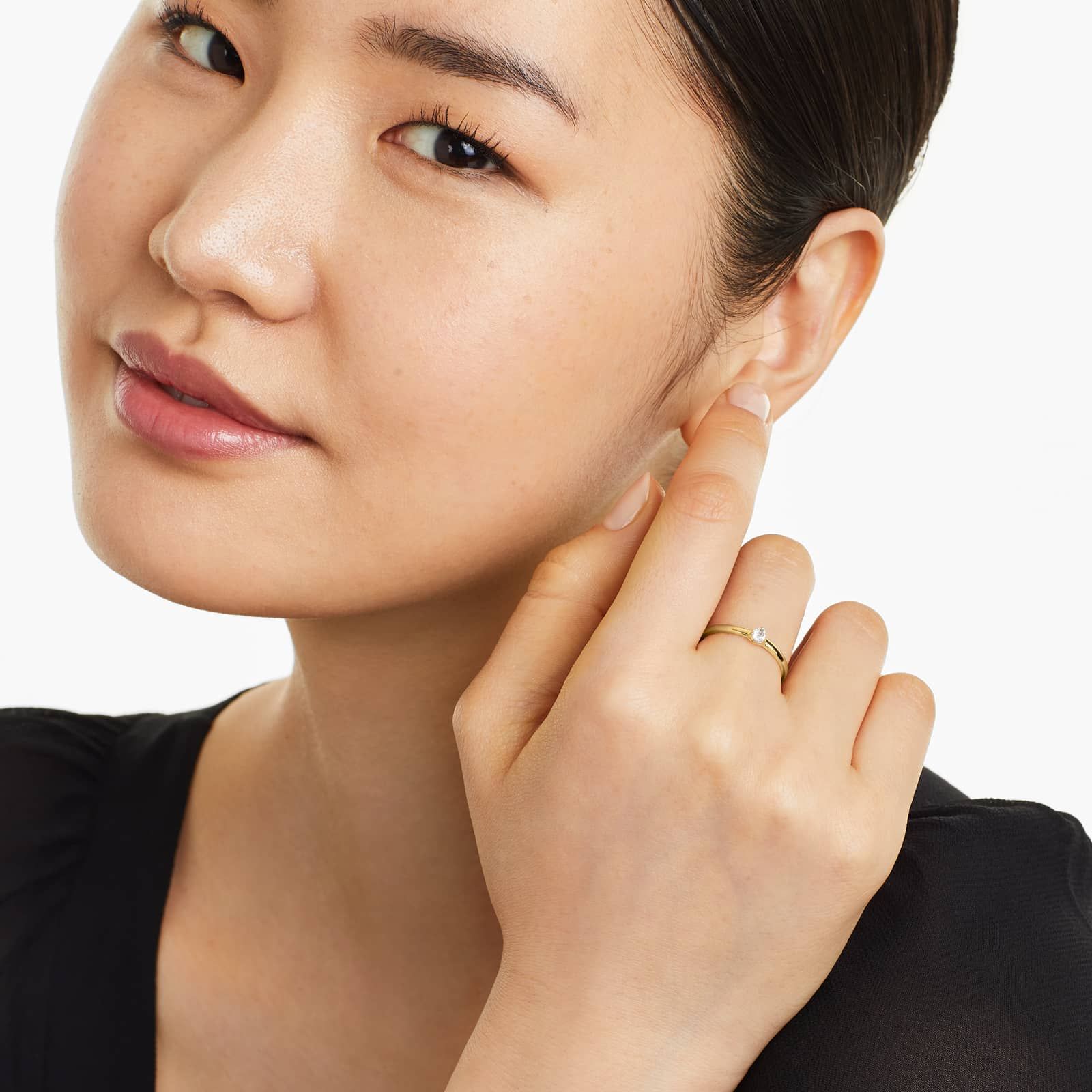 Petite Single White Topaz Birthstone Ring In 14K Yellow Gold