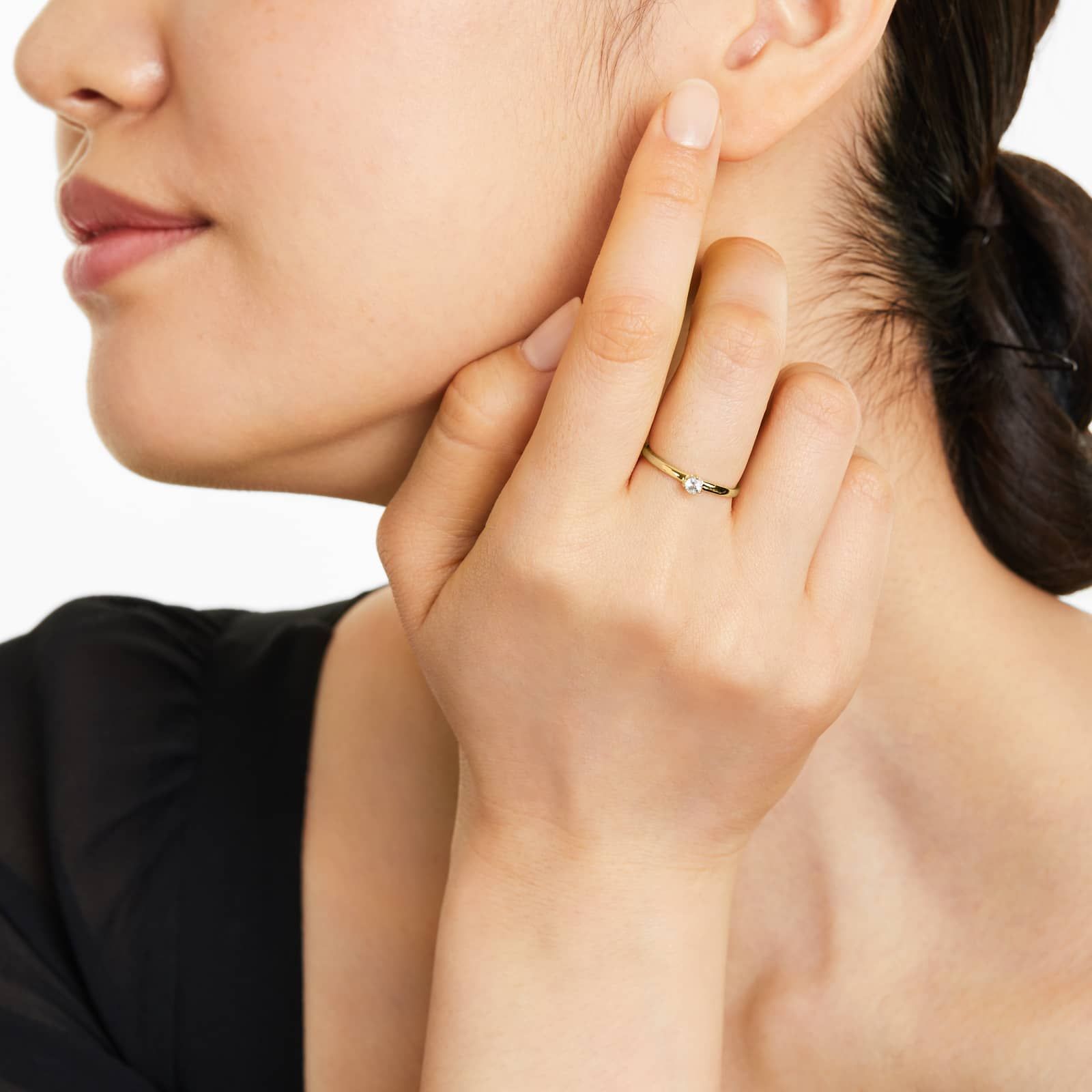 Petite Single White Topaz Birthstone Ring In 14K Yellow Gold