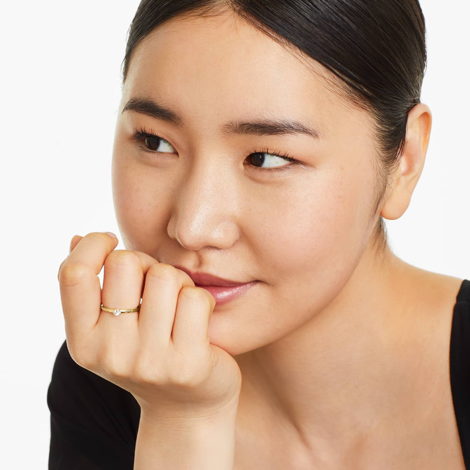 Petite Single White Topaz Birthstone Ring In 14K Yellow Gold