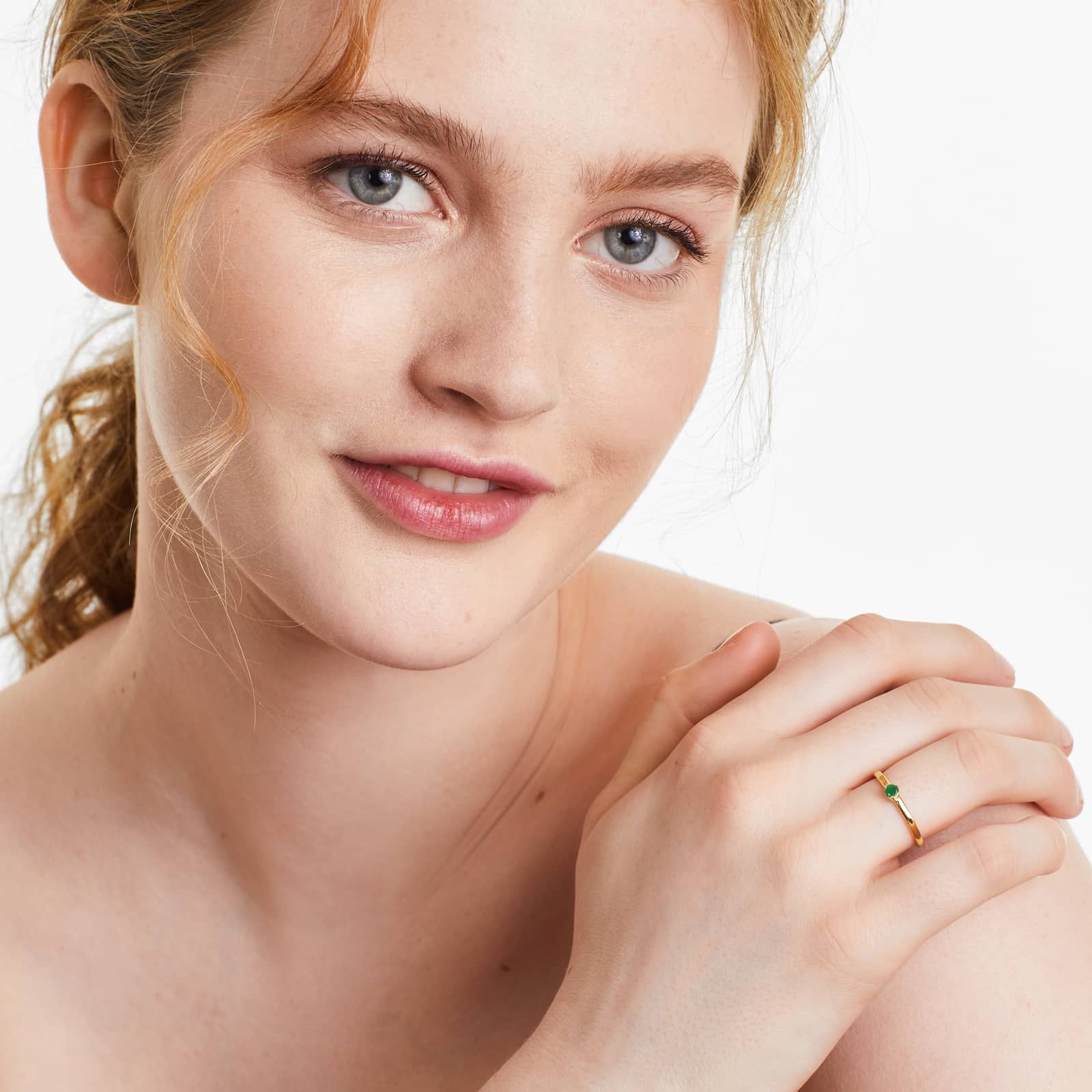 Petite Single Emerald Birthstone Ring In 14K Yellow Gold