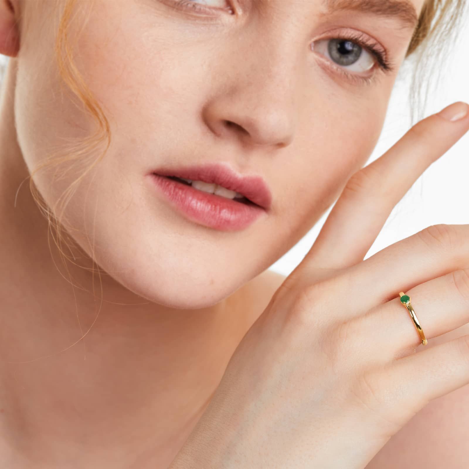 Petite Single Emerald Birthstone Ring In 14K Yellow Gold