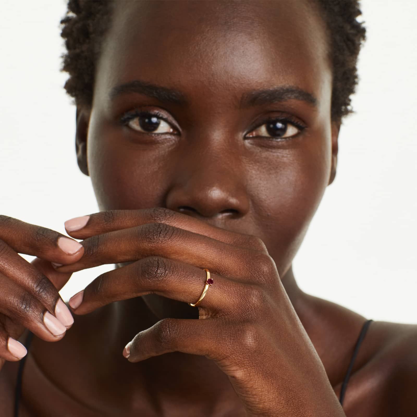 Petite Single Ruby Birthstone Ring In 14K Yellow Gold