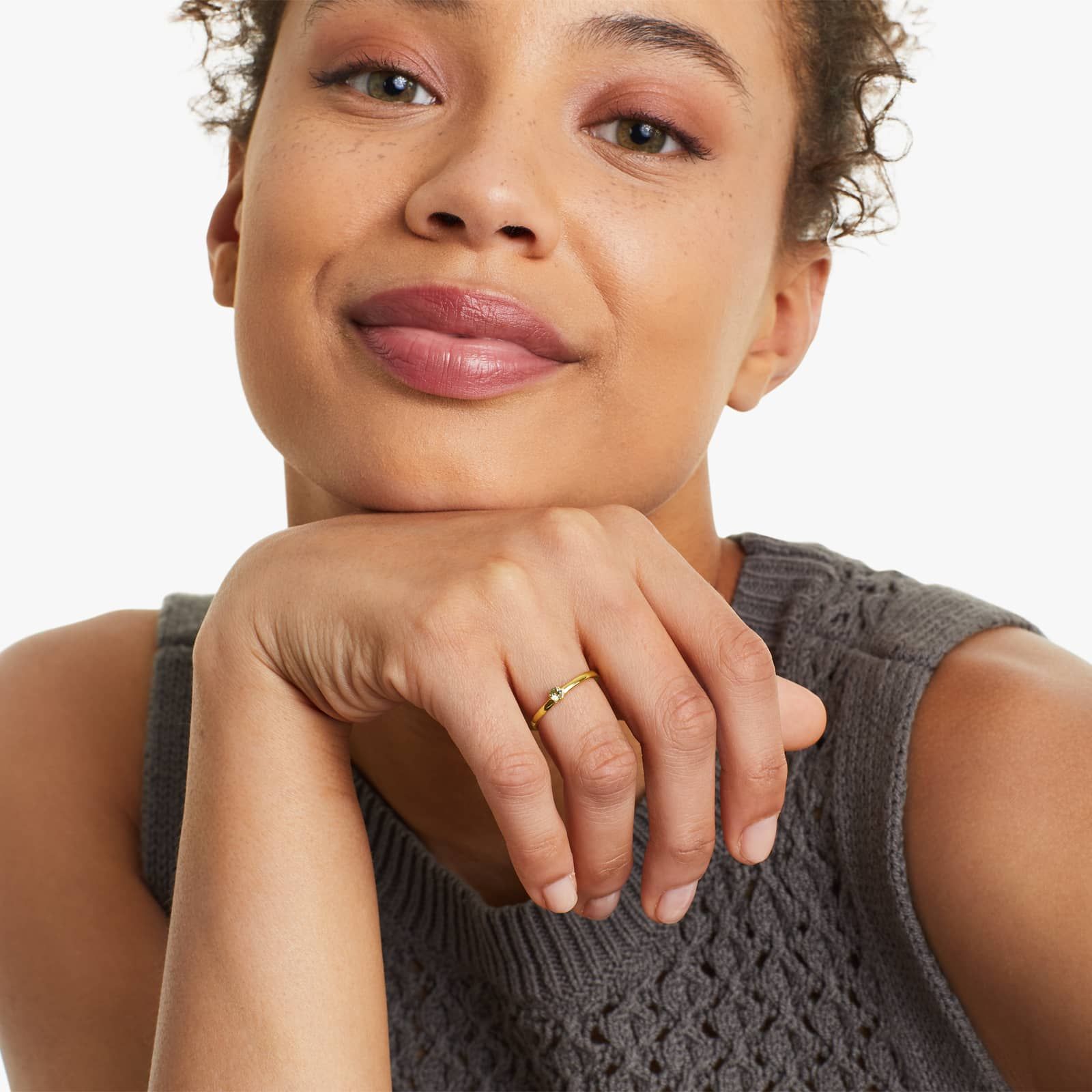 Petite Single Peridot Birthstone Ring In 14K Yellow Gold