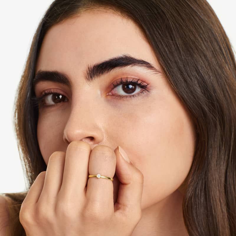 Petite Single Opal Birthstone Ring In 14K Yellow Gold