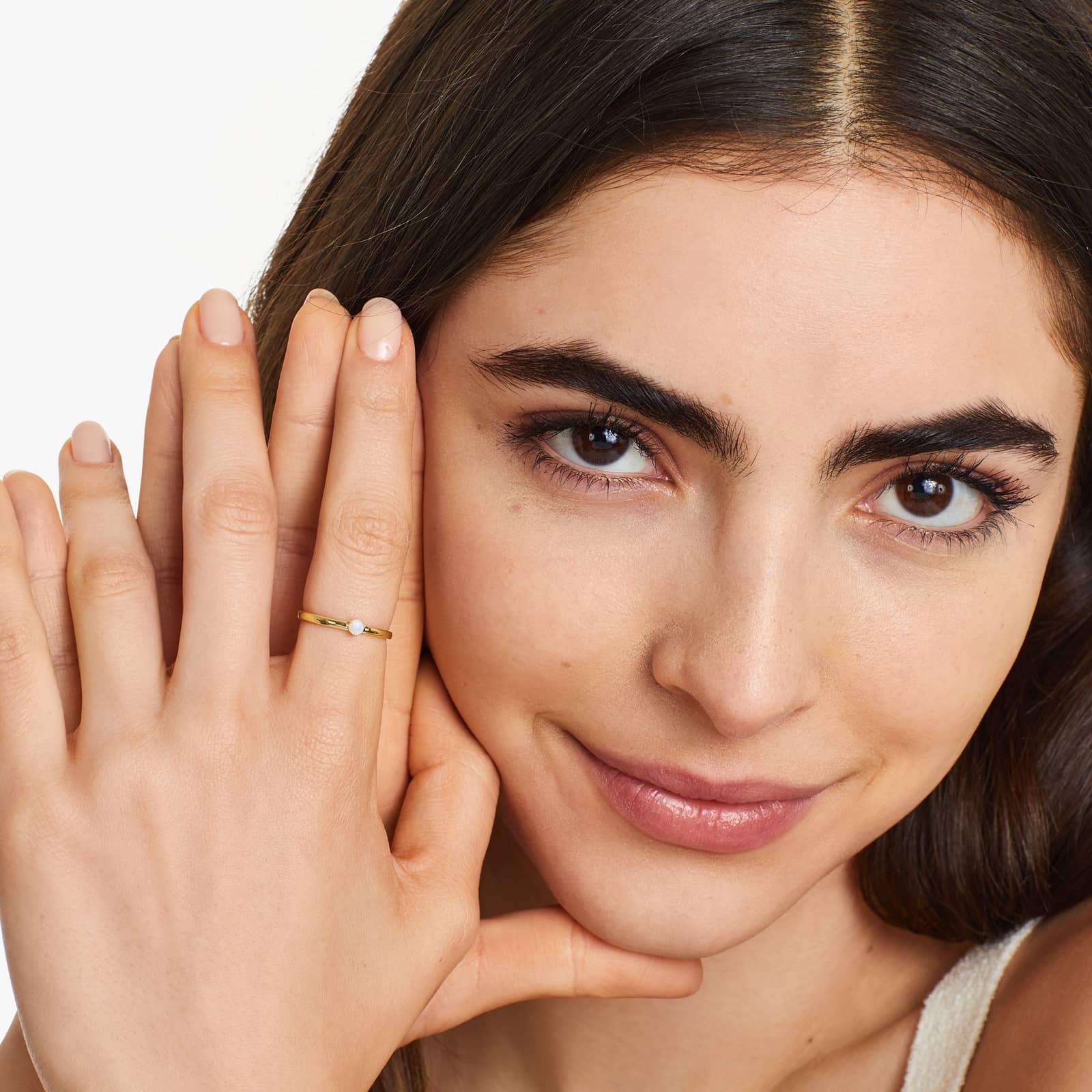 Petite Single Opal Birthstone Ring In 14K Yellow Gold