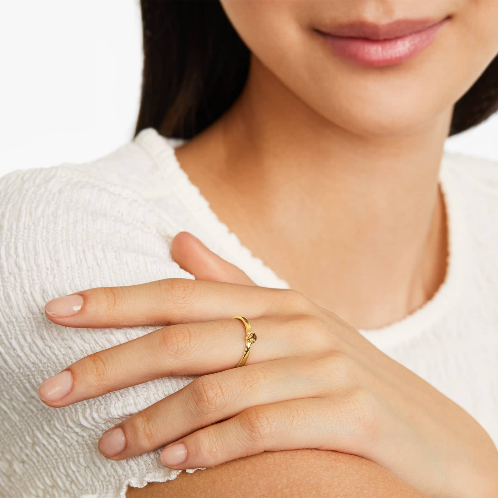 Petite Single Citrine Birthstone Ring In 14K Yellow Gold