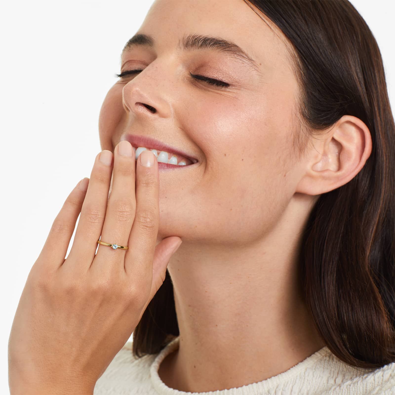 Petite Single Blue Topaz Birthstone Ring In 14K Yellow Gold