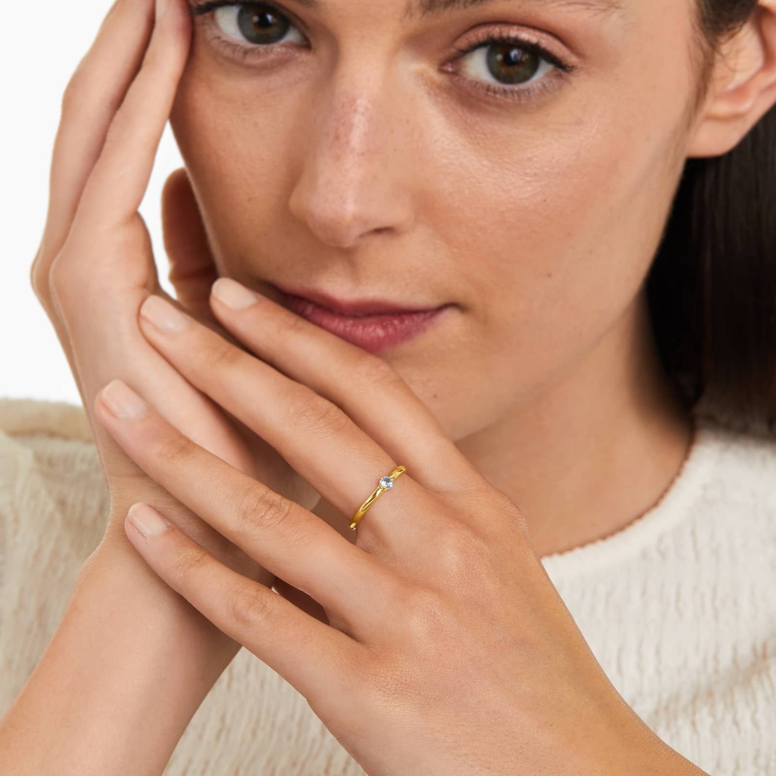 Petite Single Blue Topaz Birthstone Ring In 14K Yellow Gold