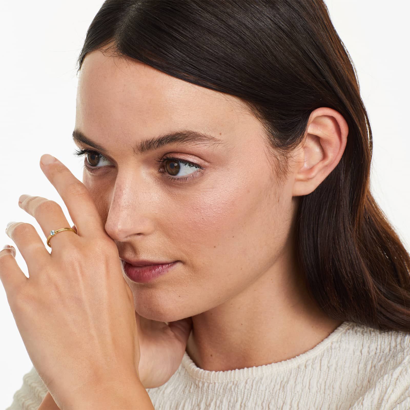 Petite Single Blue Topaz Birthstone Ring In 14K Yellow Gold