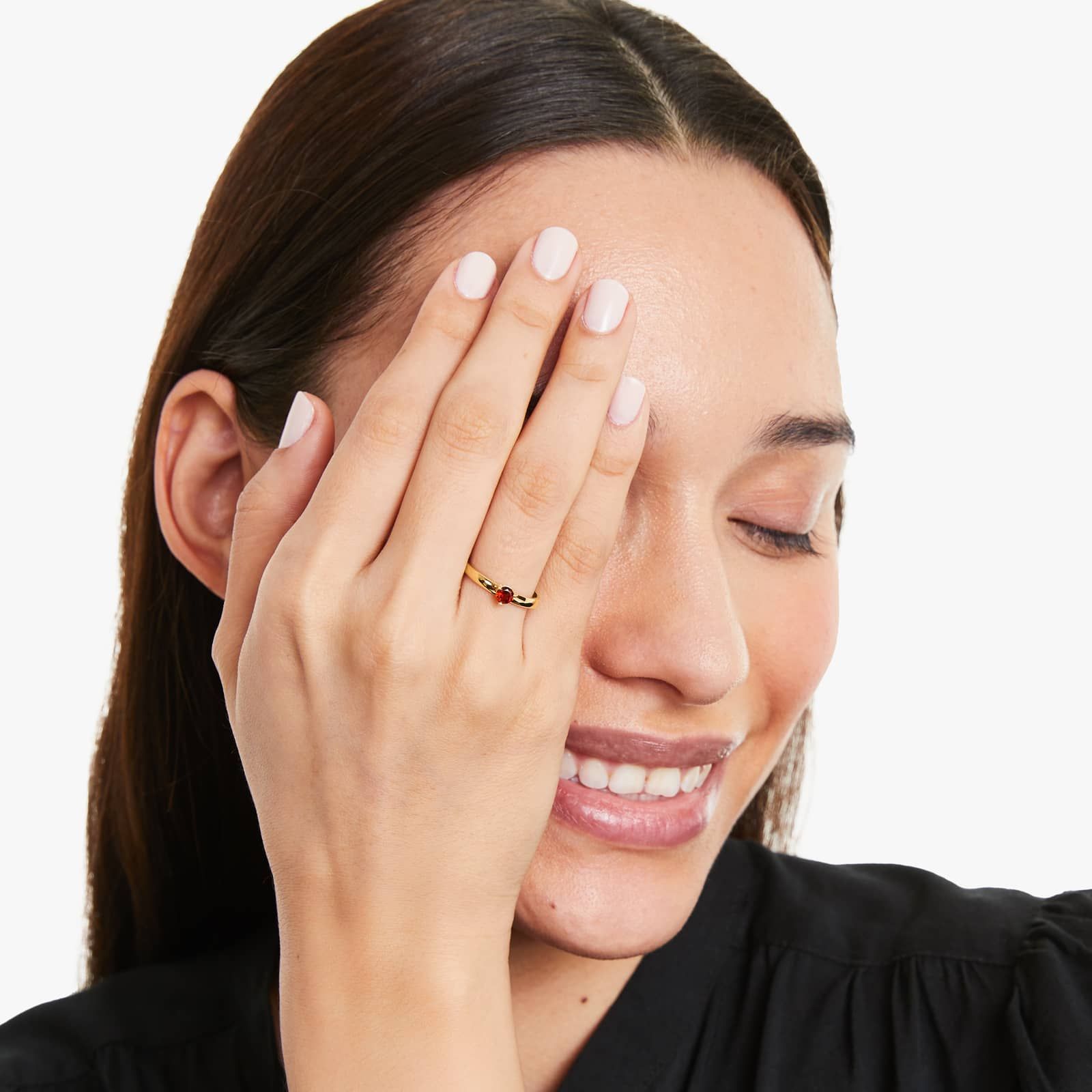 Garnet Solitaire Birthstone Ring In 14K Yellow Gold