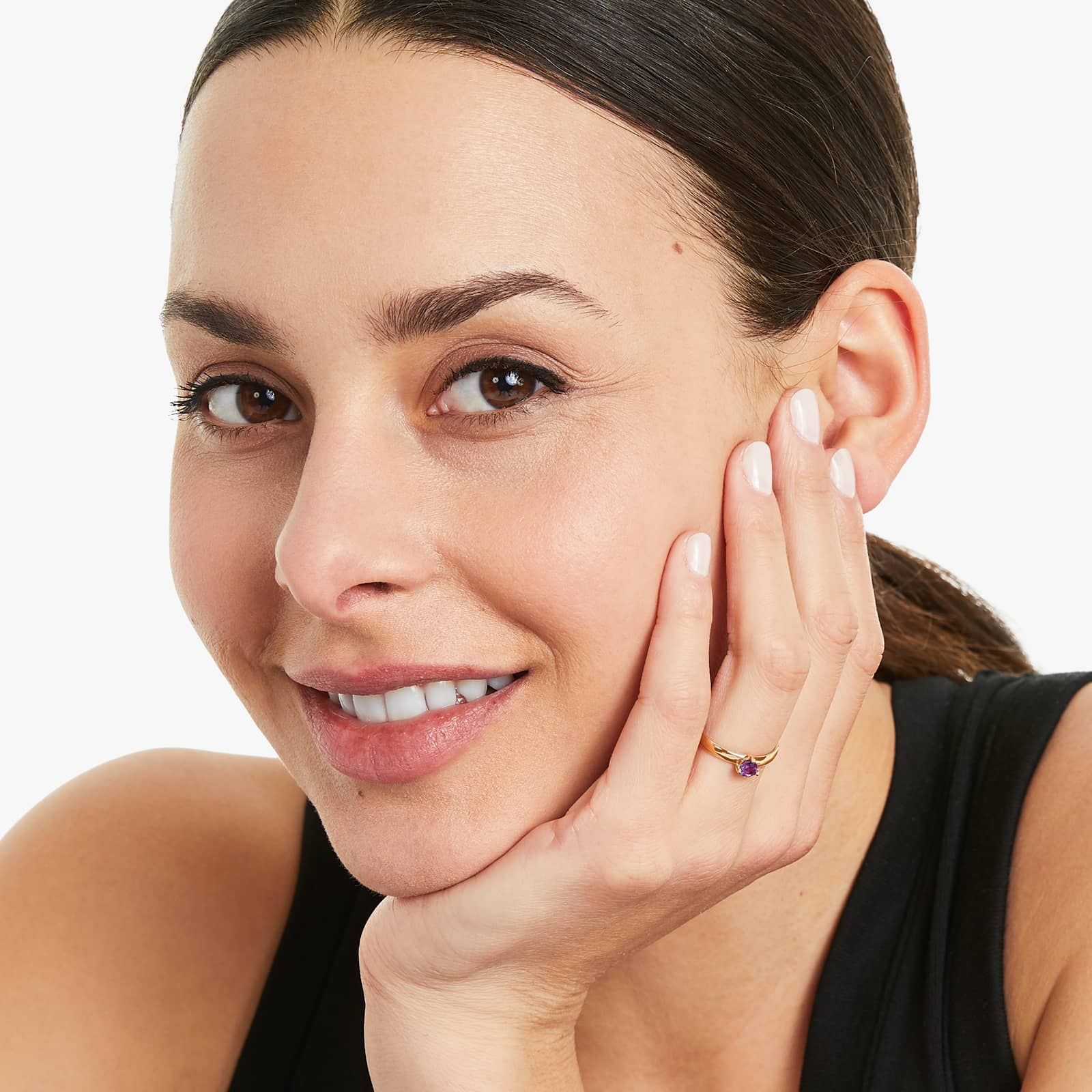 Amethyst Solitaire Birthstone Ring In 14K Yellow Gold