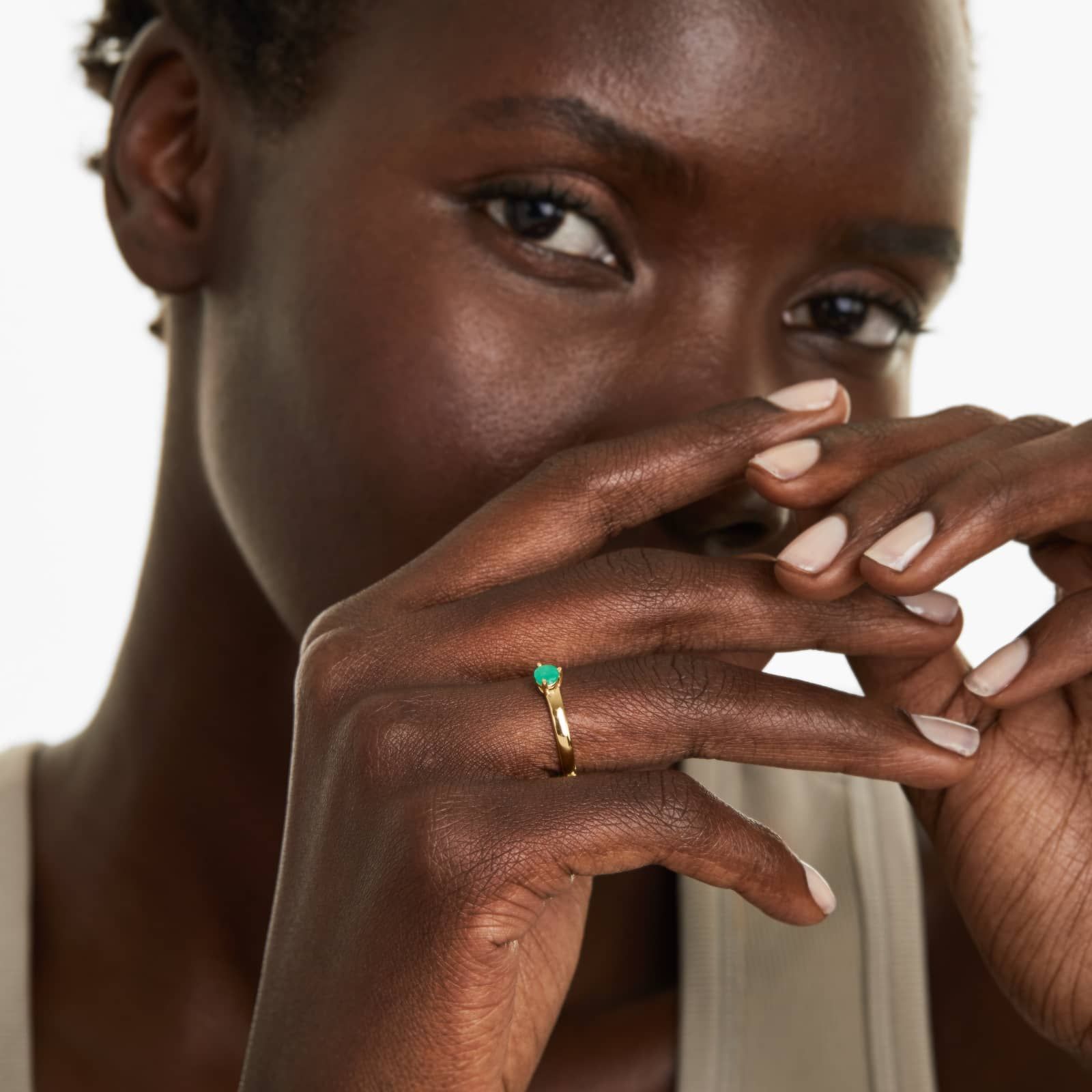 Emerald Solitaire Birthstone Ring In 14K Yellow Gold