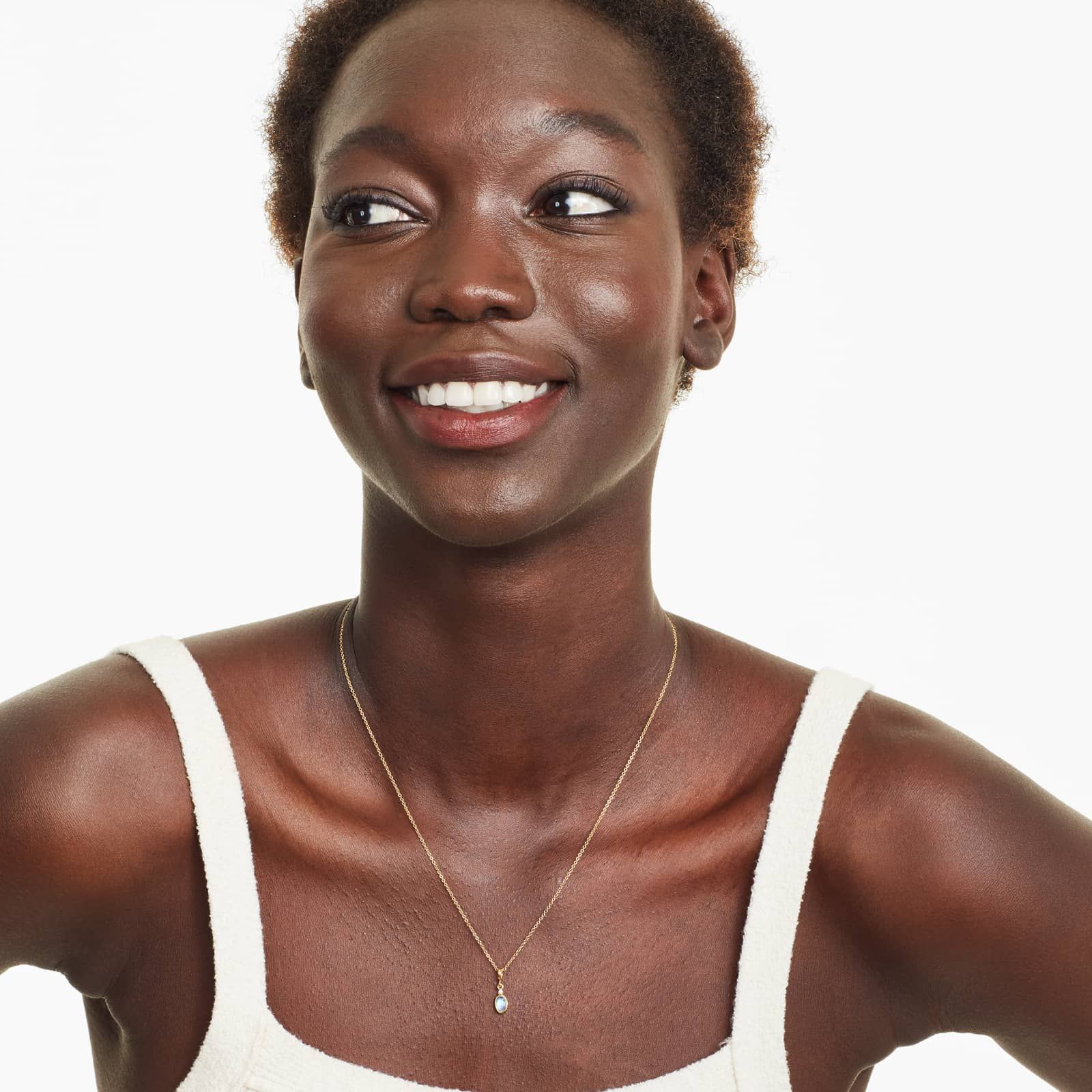 14K Yellow Rainbow Moonstone and Diamond Necklace