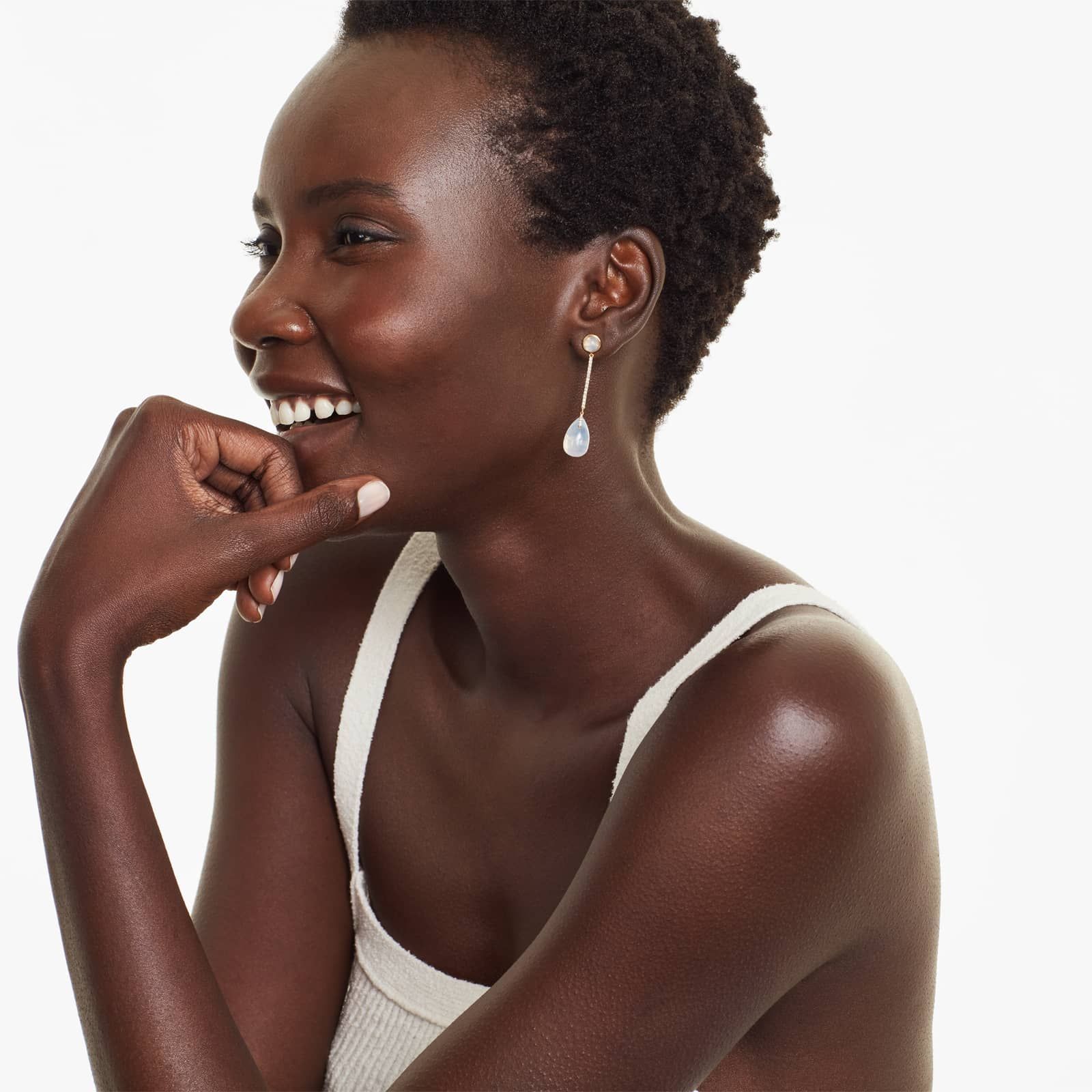 Diamond Bar And Moon Quartz Drop Earrings In 18K Yellow Gold