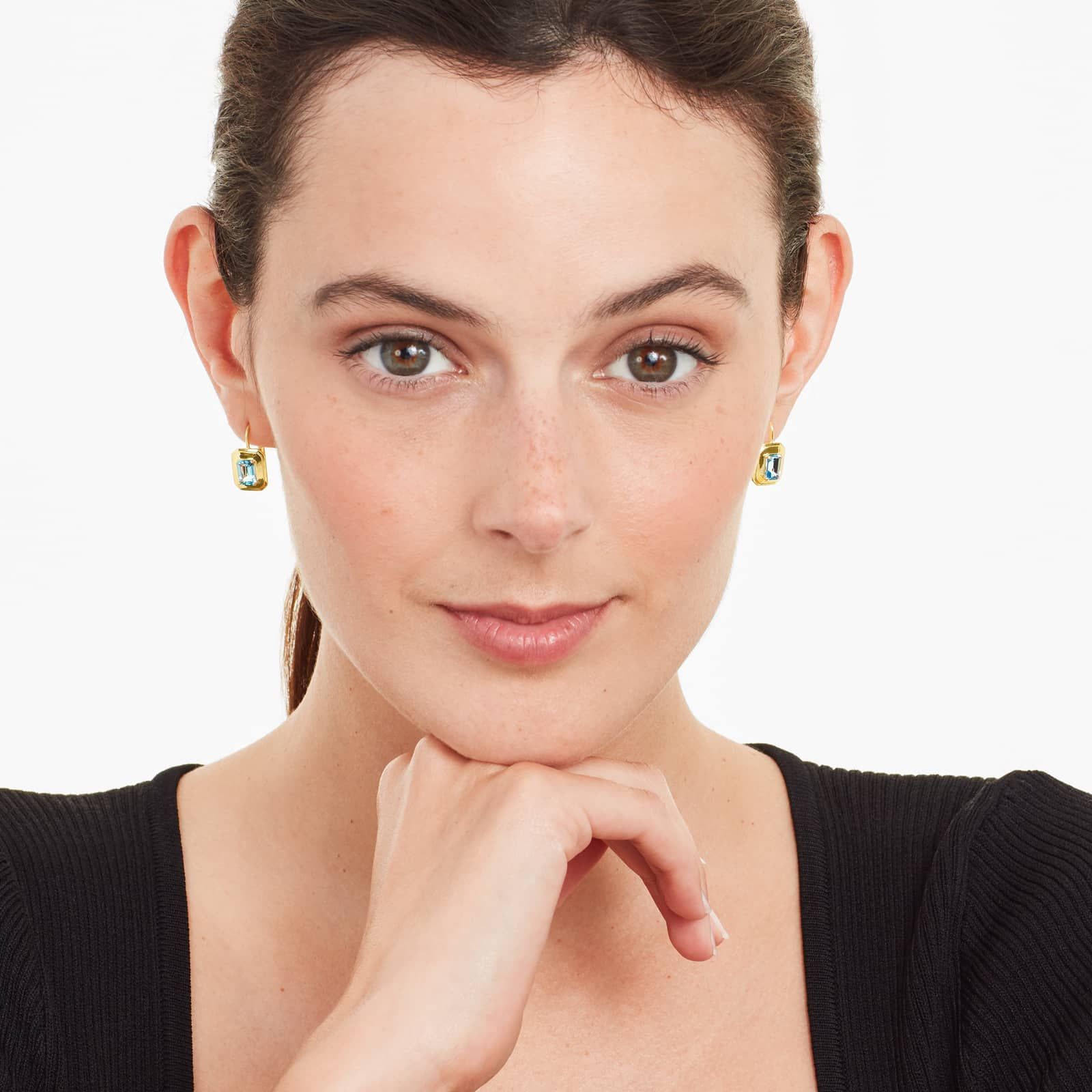 Sky Blue Topaz Frame Leverback Earrings In 18K Yellow Gold