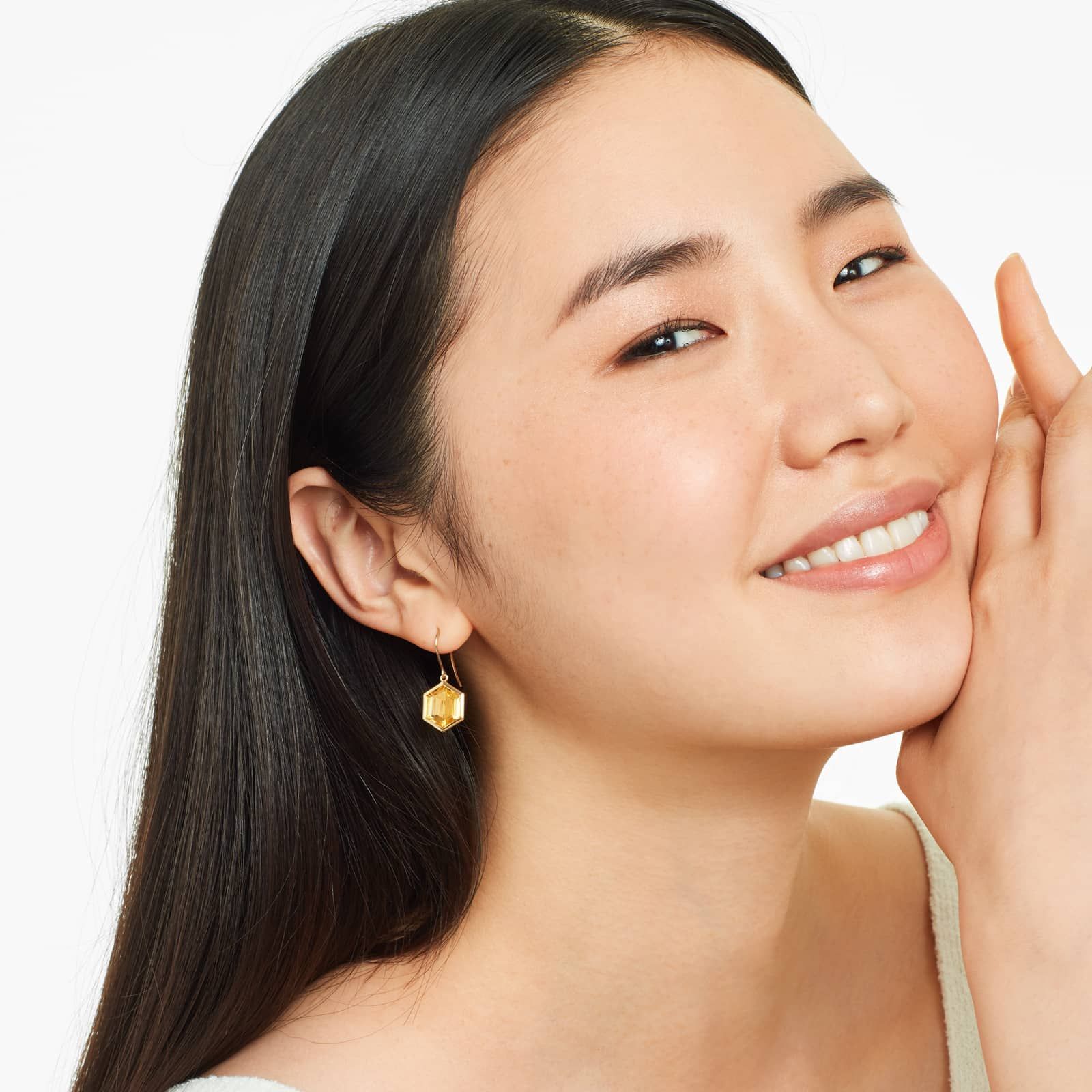 Bezel Hexagonal Citrine Hook Earrings In 18K Yellow Gold