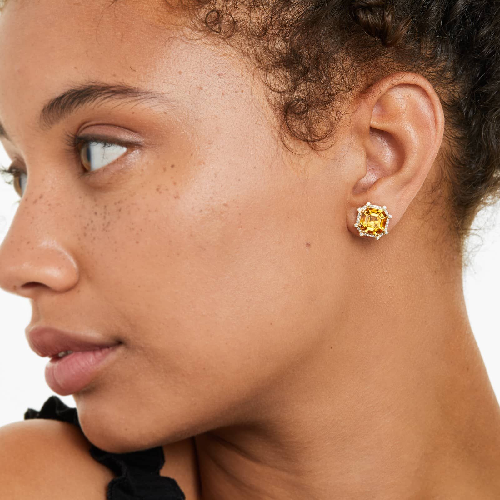 18K Yellow Gold Octagon Citrine and Diamond Frame Earrings