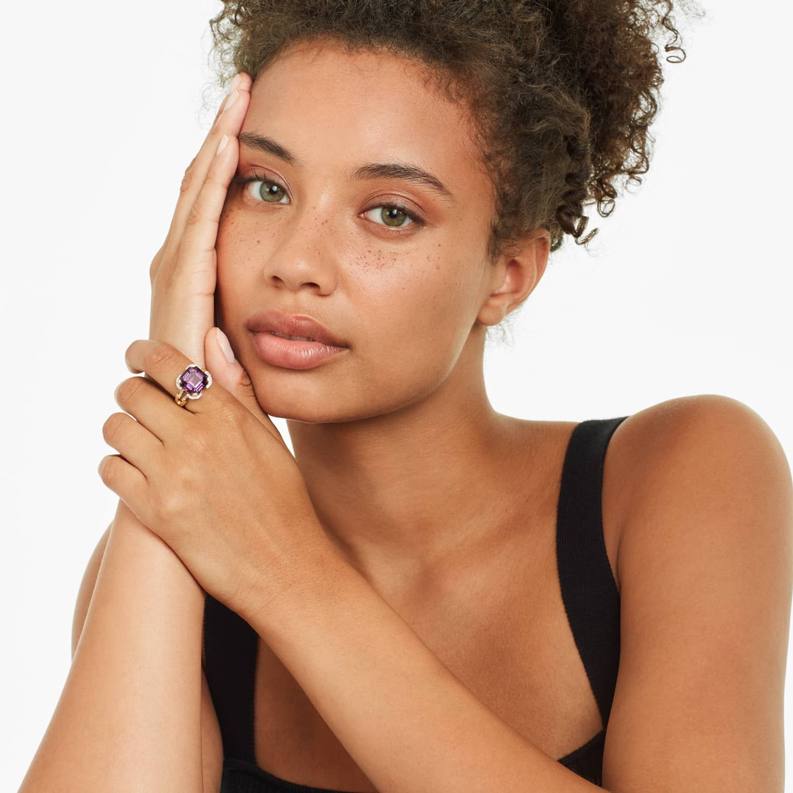 Sky Blue Topaz Diamond Halo Ring In 18K Yellow Gold