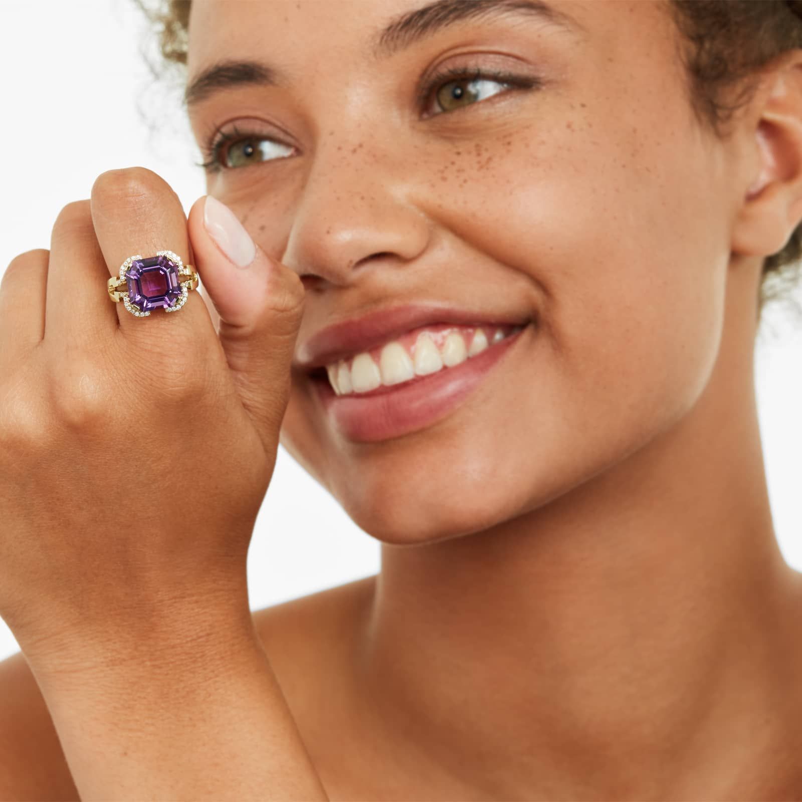 Sky Blue Topaz Diamond Halo Ring In 18K Yellow Gold