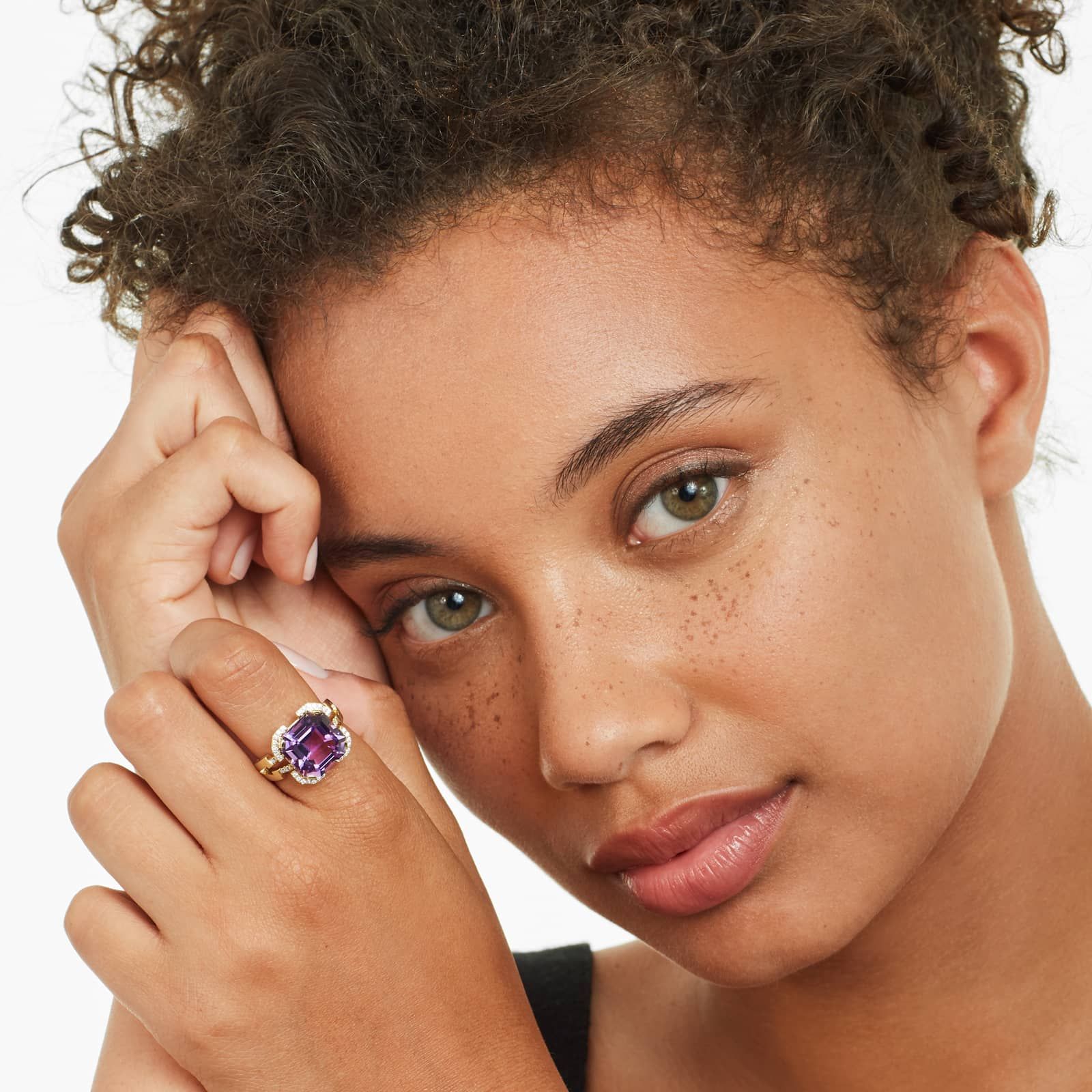 Sky Blue Topaz Diamond Halo Ring In 18K Yellow Gold