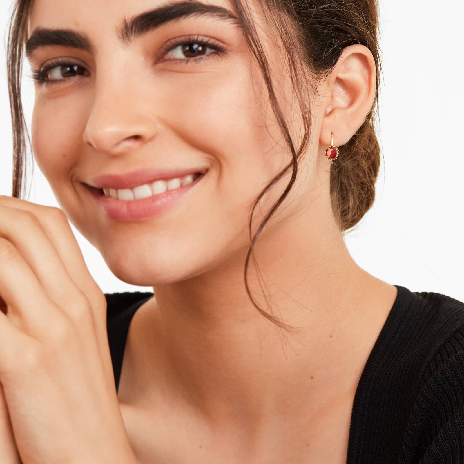 14K Yellow Gold Garnet Beaded Hook Earrings