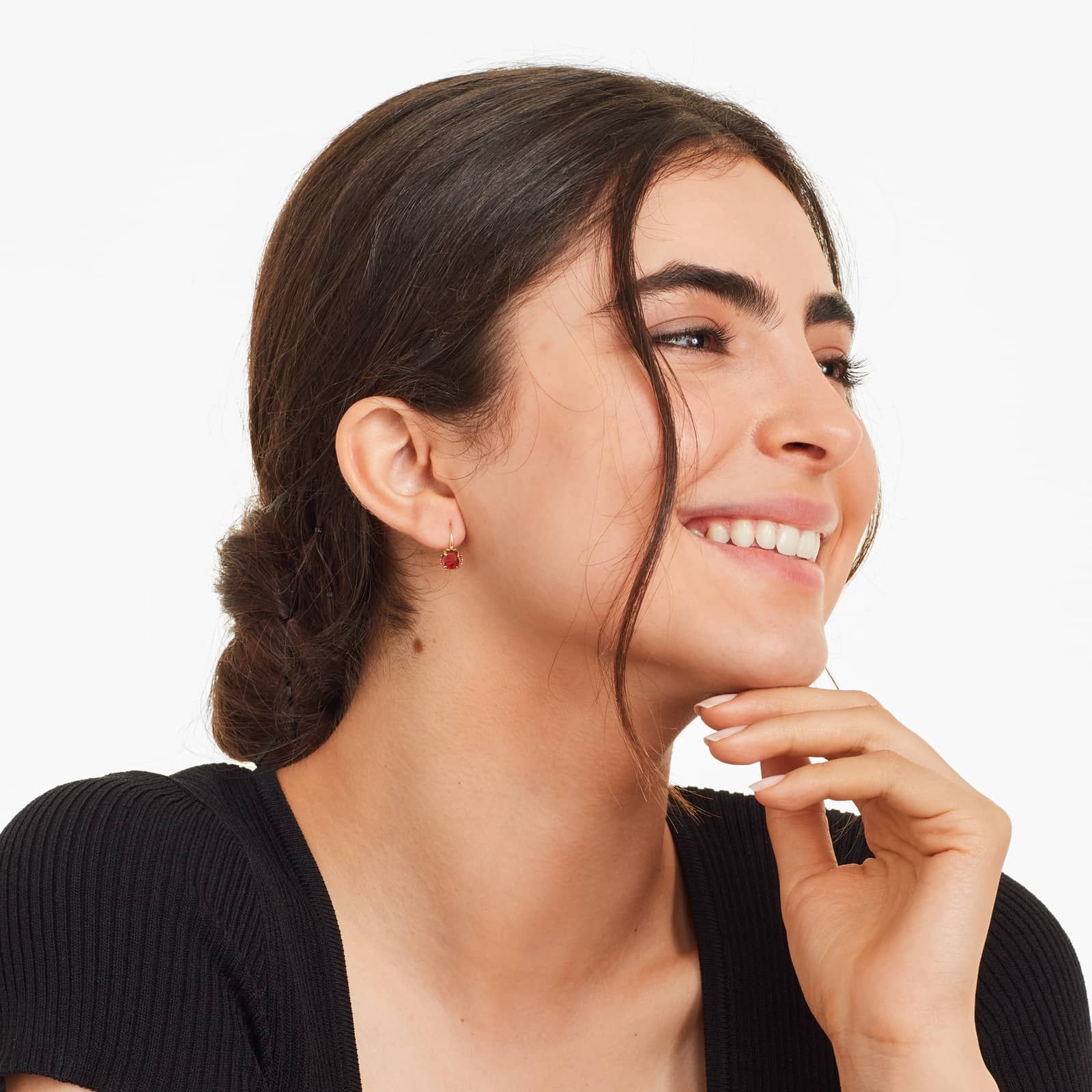 14K Yellow Gold Garnet Beaded Hook Earrings