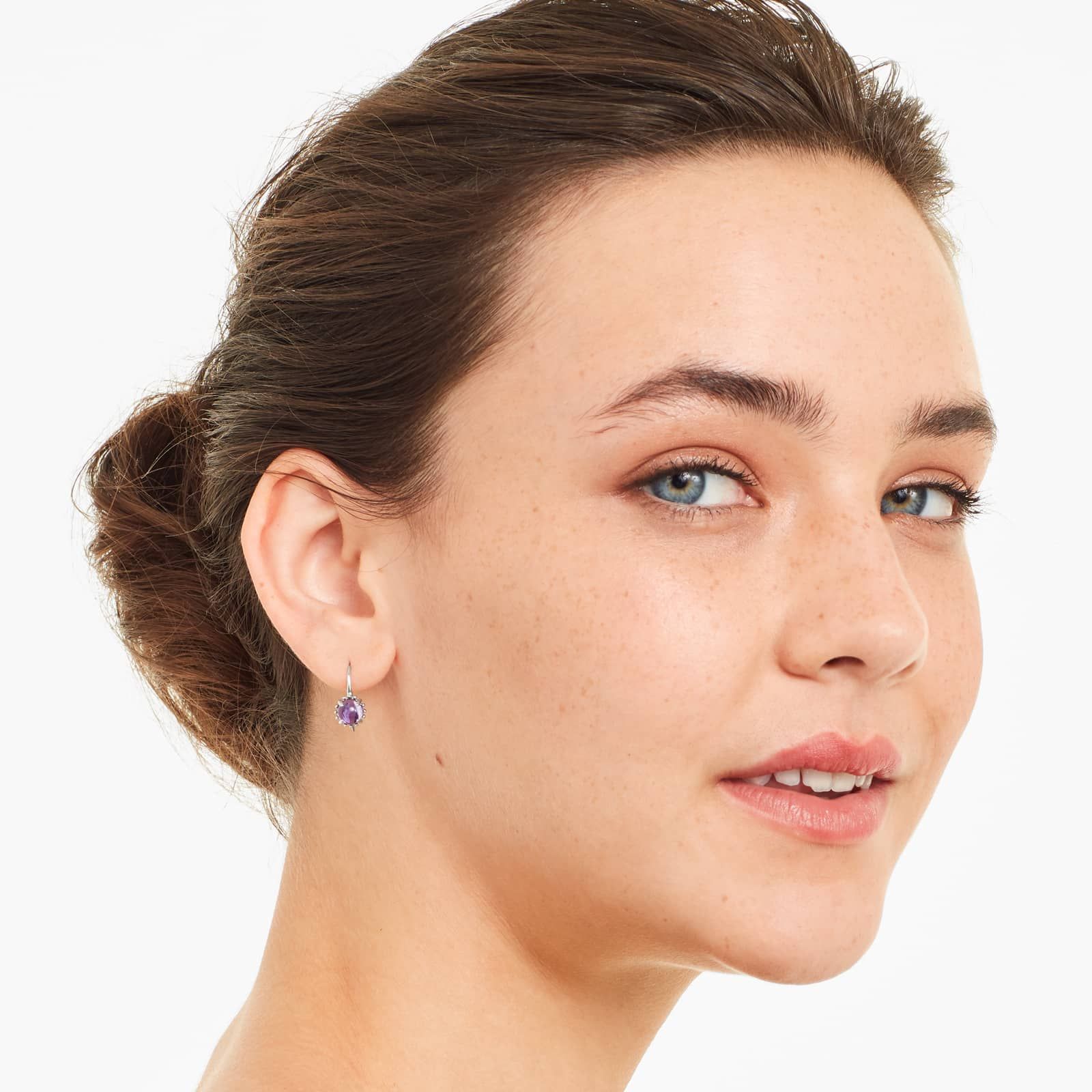 14K White Gold Amethyst Beaded Hook Earrings