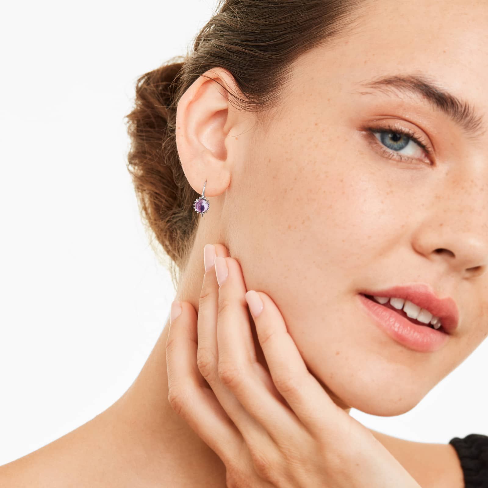 14K White Gold Amethyst Beaded Hook Earrings