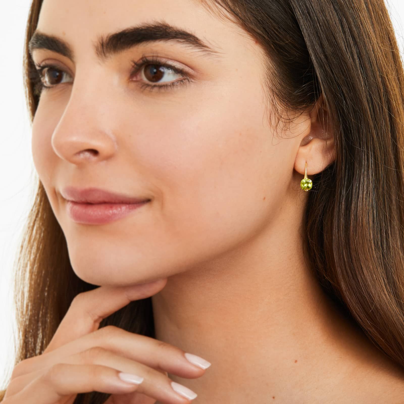 14K Yellow Gold Cushion Peridot Hook Earrings