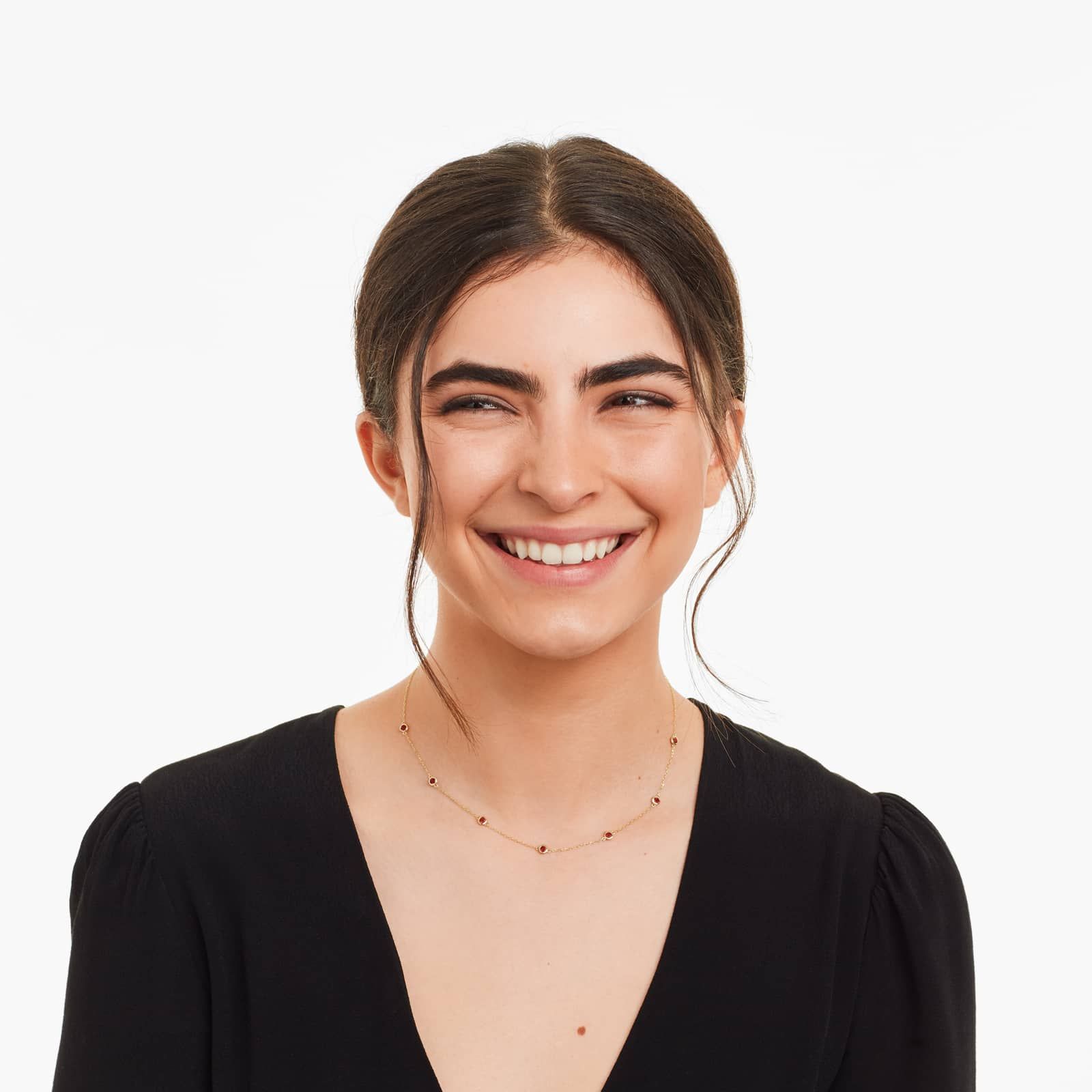 14K Yellow Gold Garnet Station Necklace