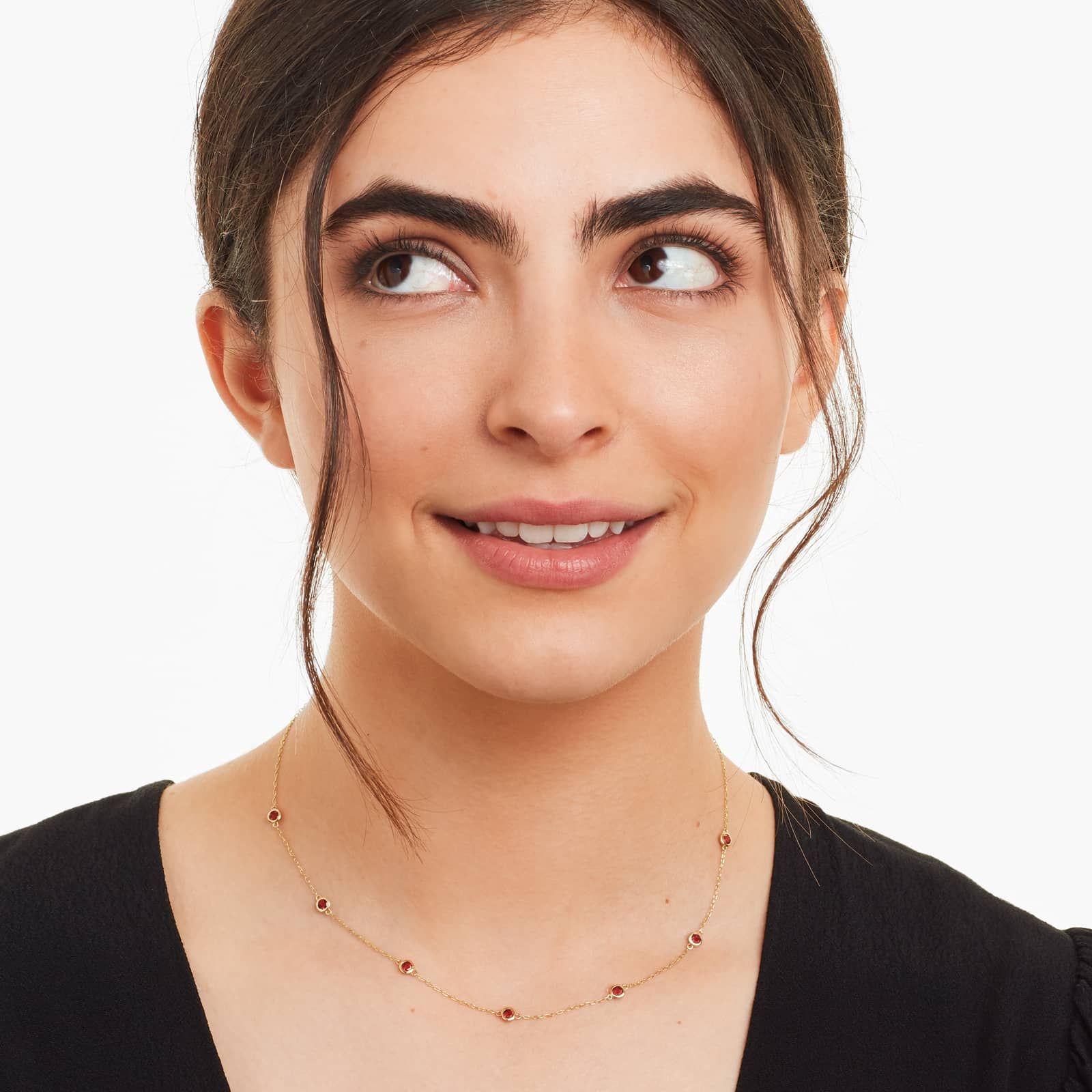 14K Yellow Gold Garnet Station Necklace