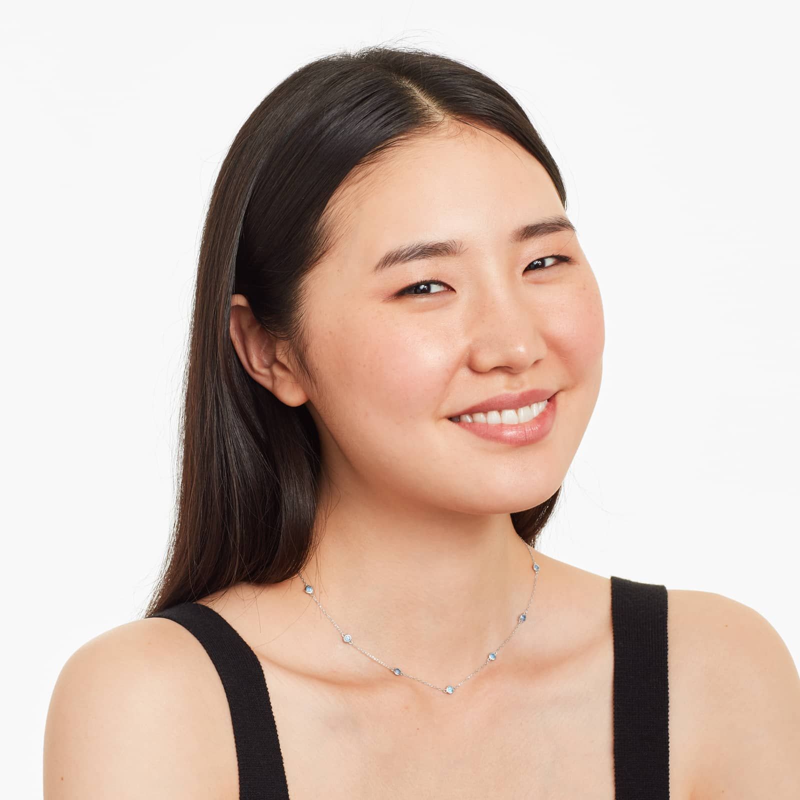 14K White Gold Blue Topaz Station Necklace