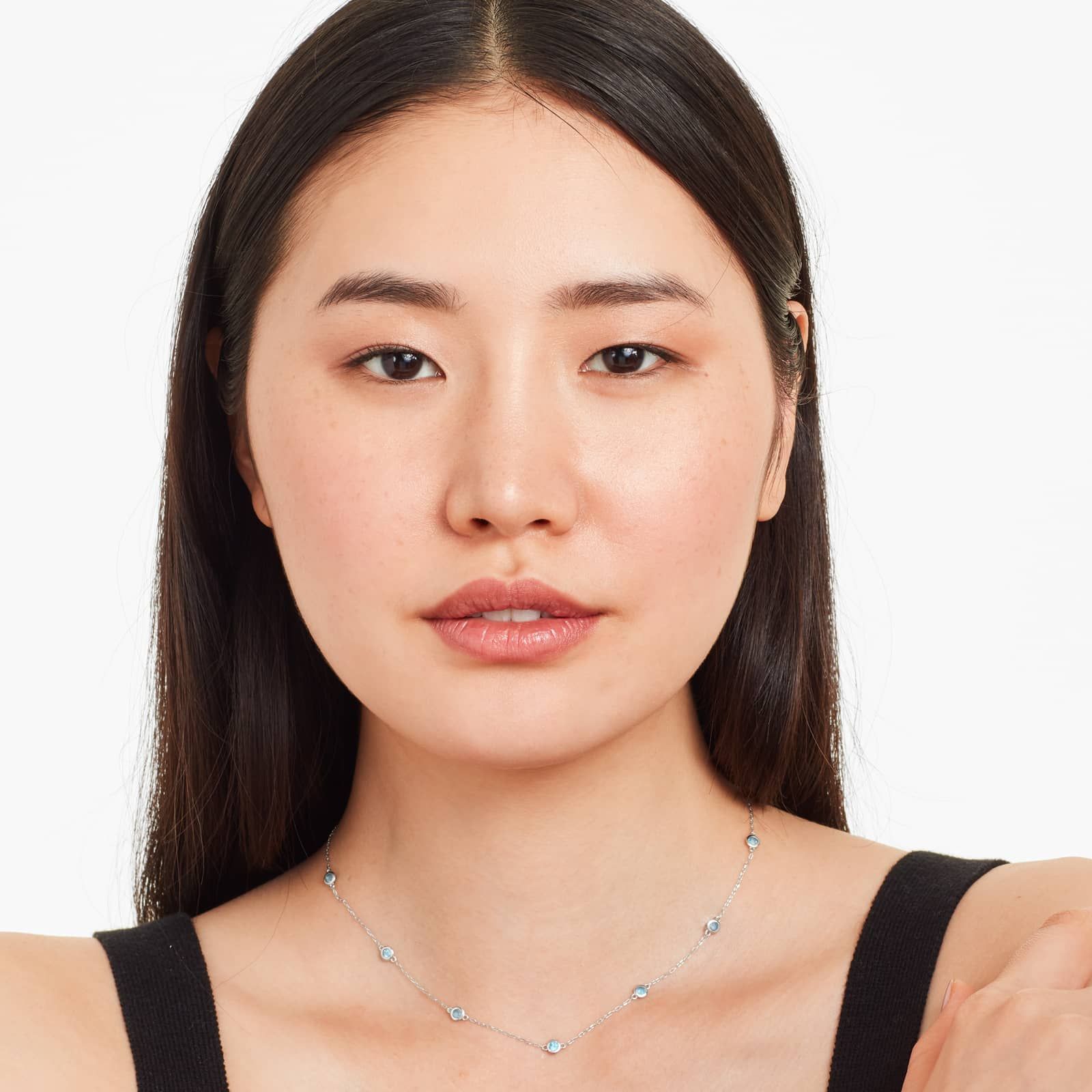 14K White Gold Blue Topaz Station Necklace