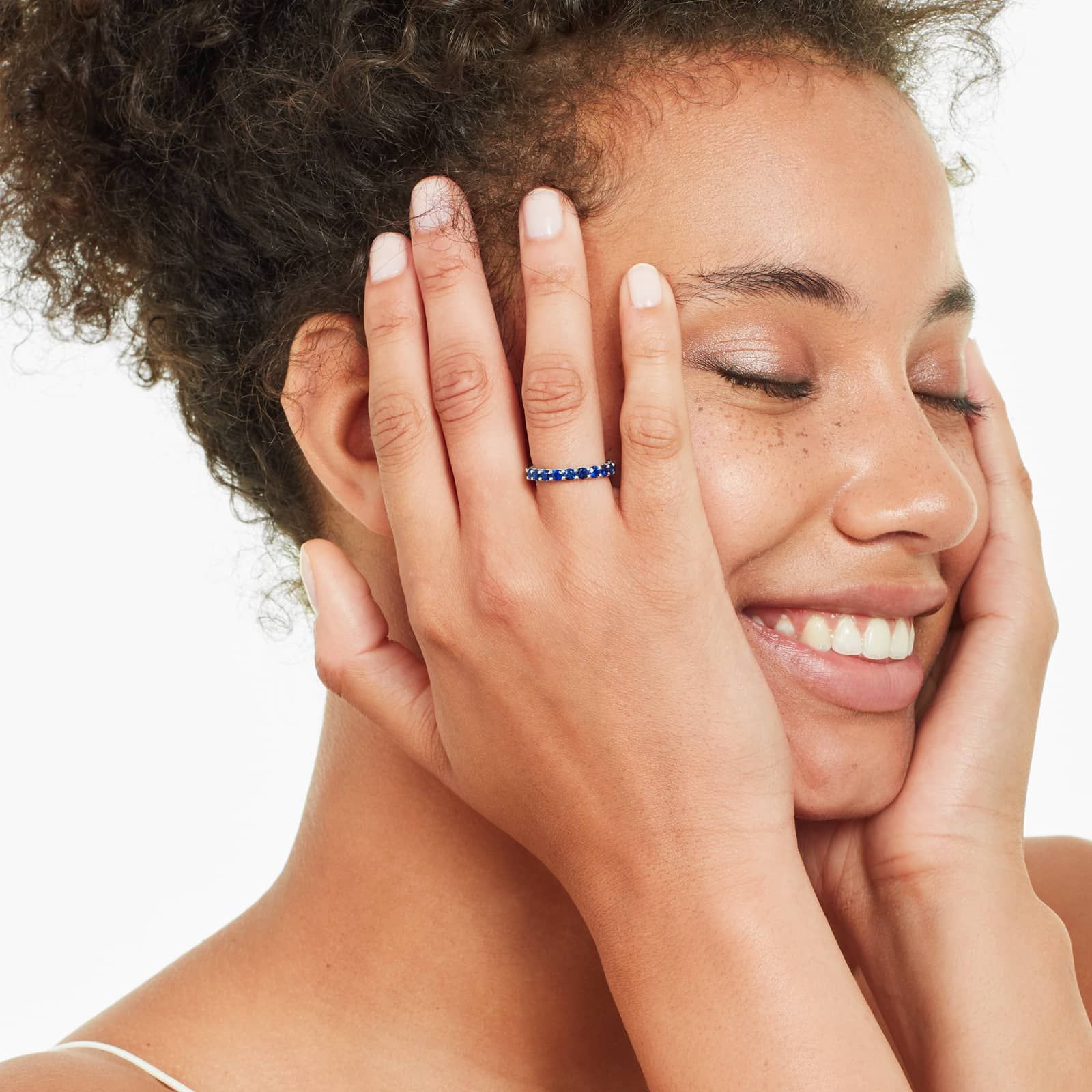 Milgrain Embellished Sapphire Eternity Ring In 14K White Gold