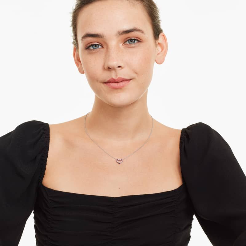 14K White Gold Heart Alternating Ruby and Diamond Necklace