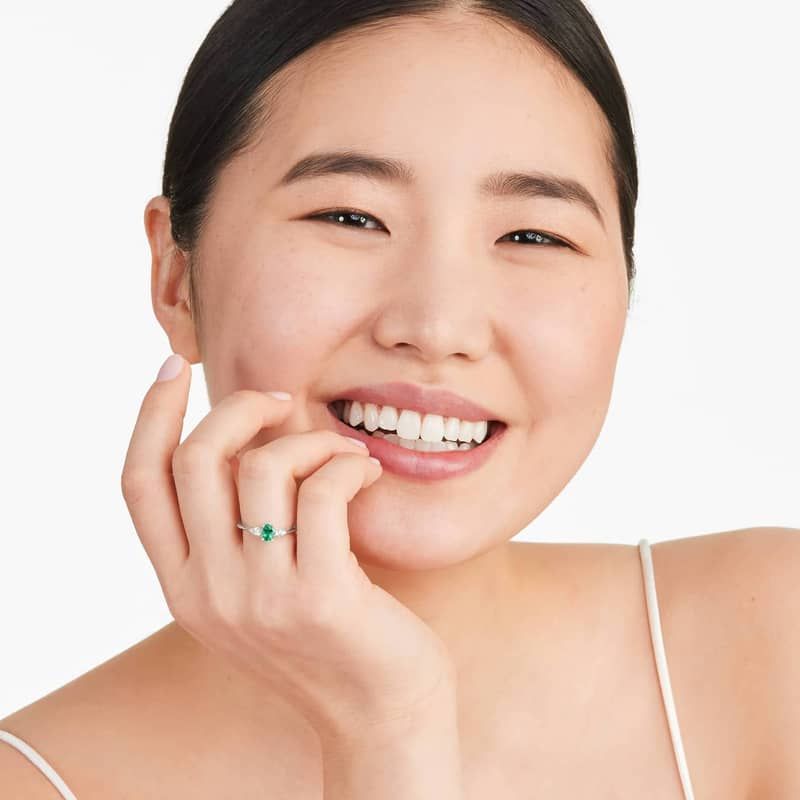 Emerald And Diamond Ring In 14K White Gold