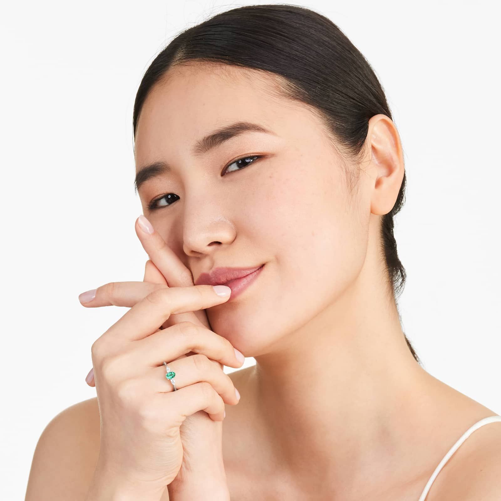 Emerald And Diamond Ring In 14K White Gold