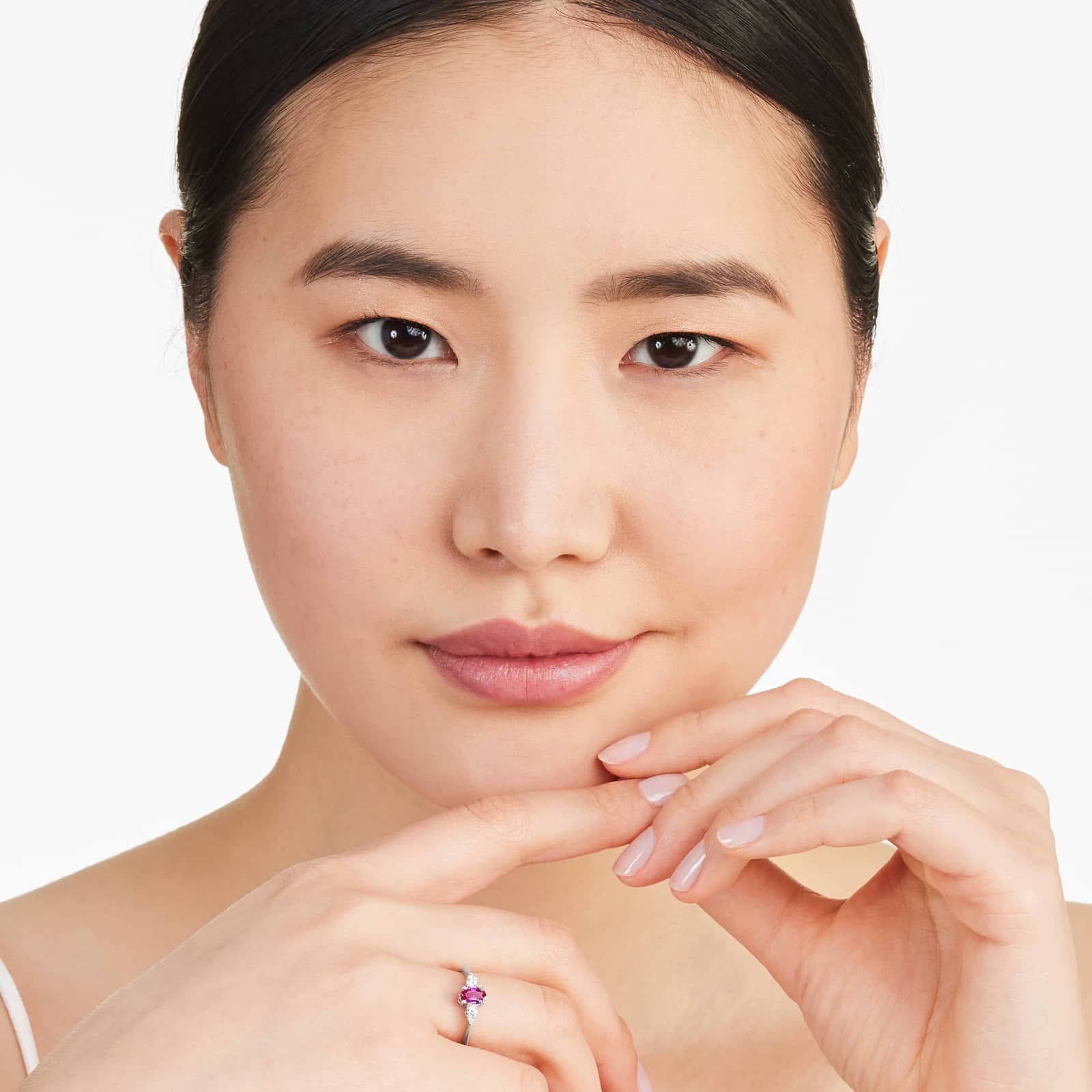 Ruby And Diamond Ring In 14K White Gold