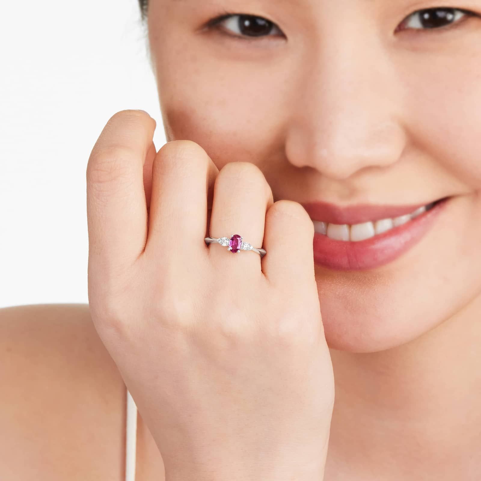 Ruby And Diamond Ring In 14K White Gold