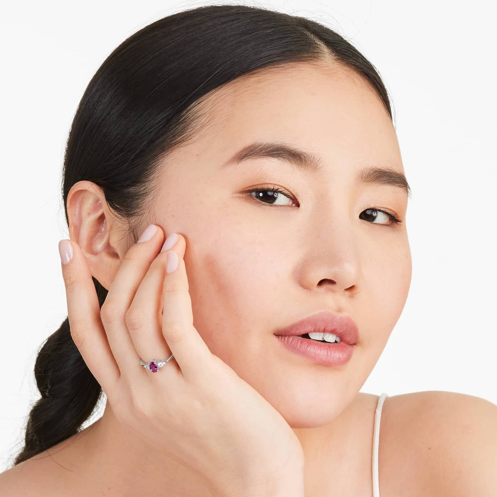 Ruby And Diamond Ring In 14K White Gold