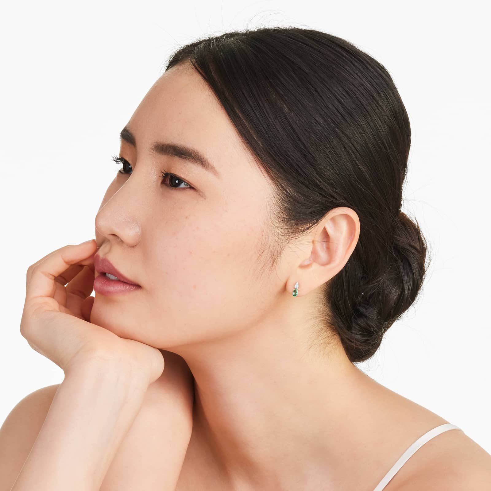 14K White Gold Emerald and Diamond Earring