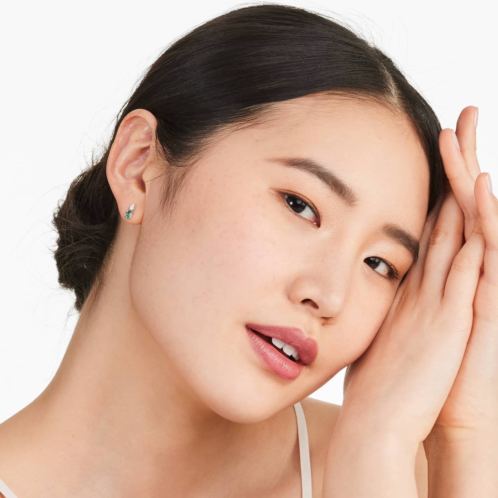 14K White Gold Emerald and Diamond Earring