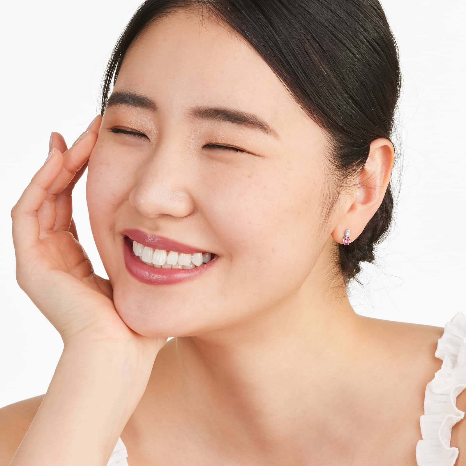 Ruby And Diamond Earrings In 14K White Gold