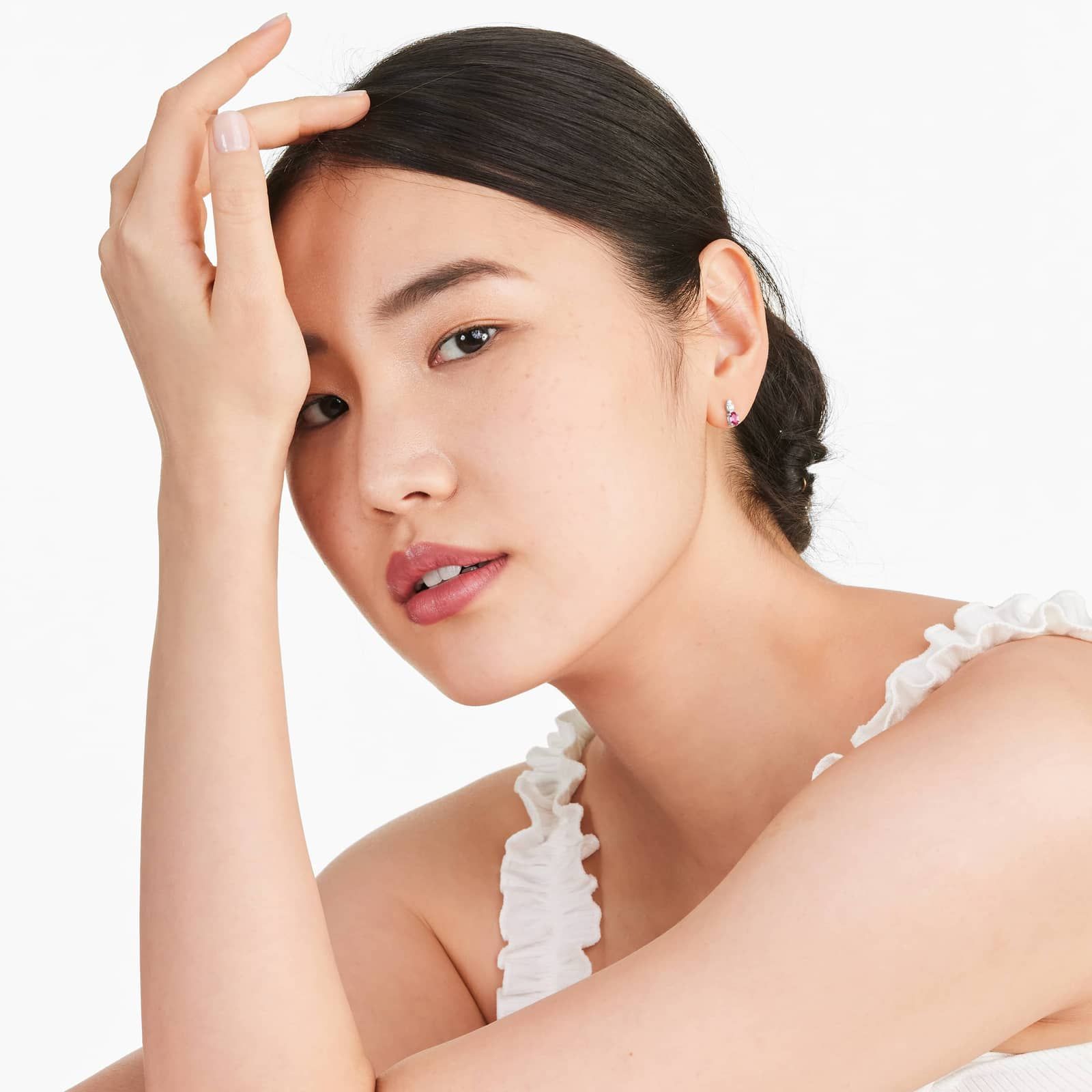 Ruby And Diamond Earrings In 14K White Gold