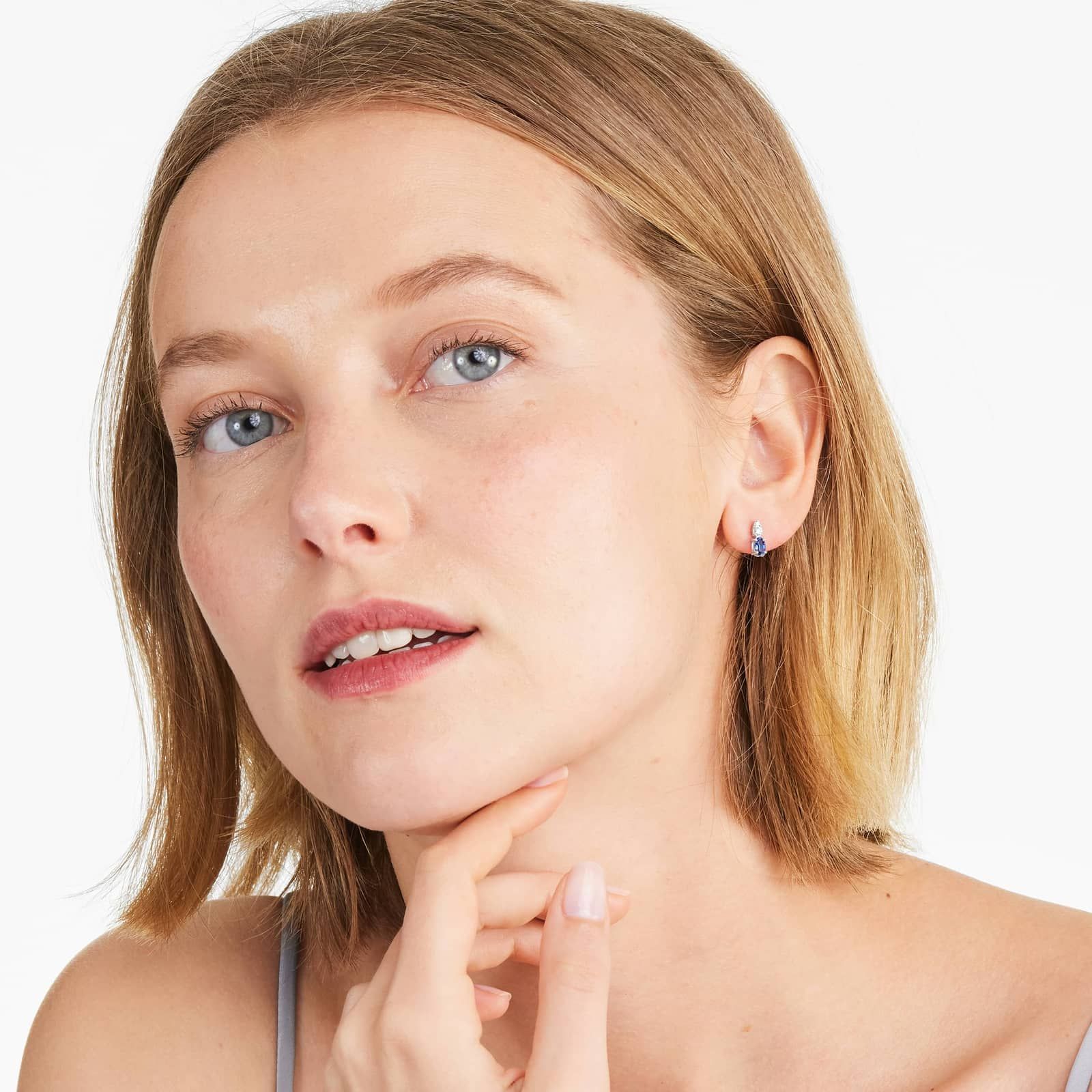 Blue Sapphire And Diamond Earrings In 14K White Gold