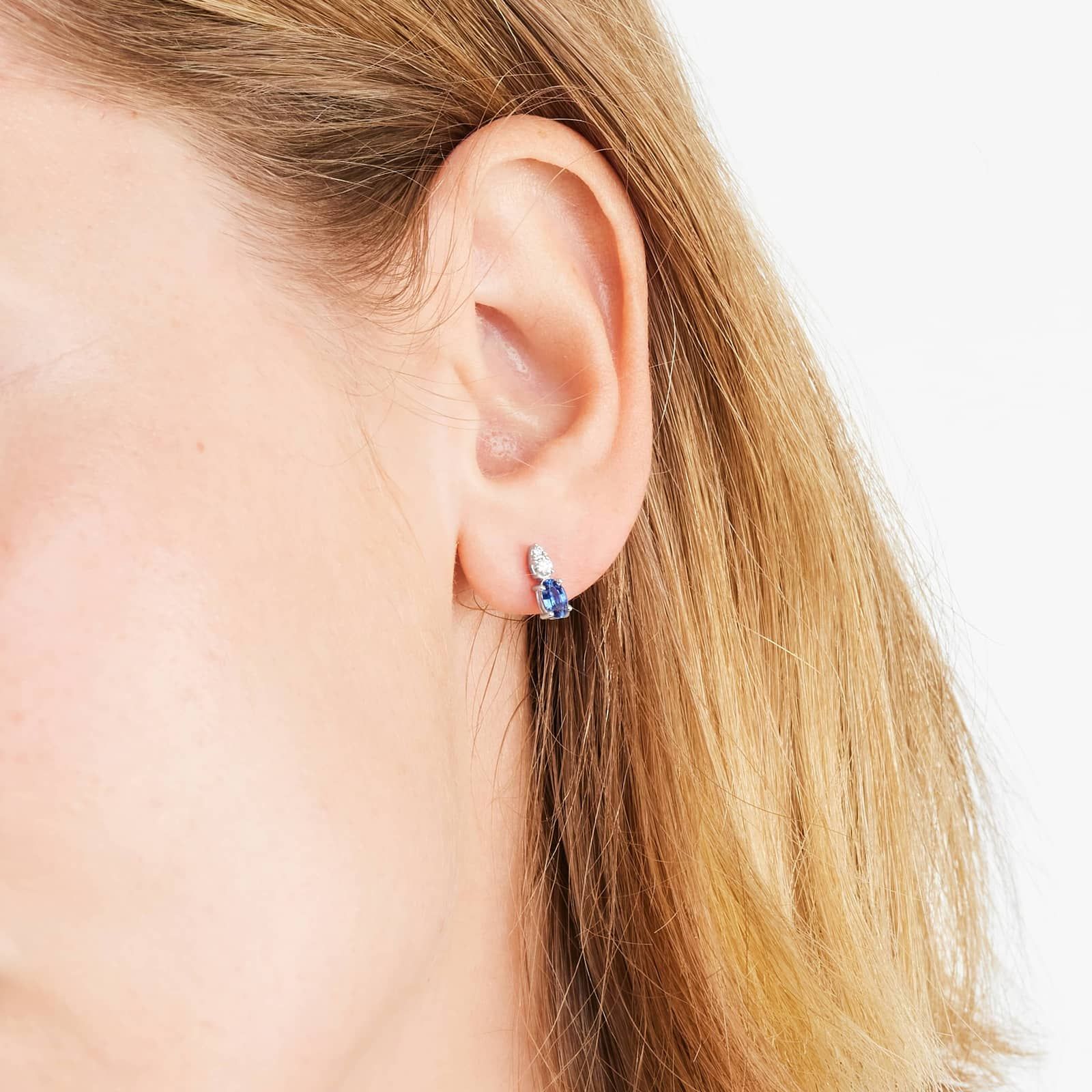 Blue Sapphire And Diamond Earrings In 14K White Gold