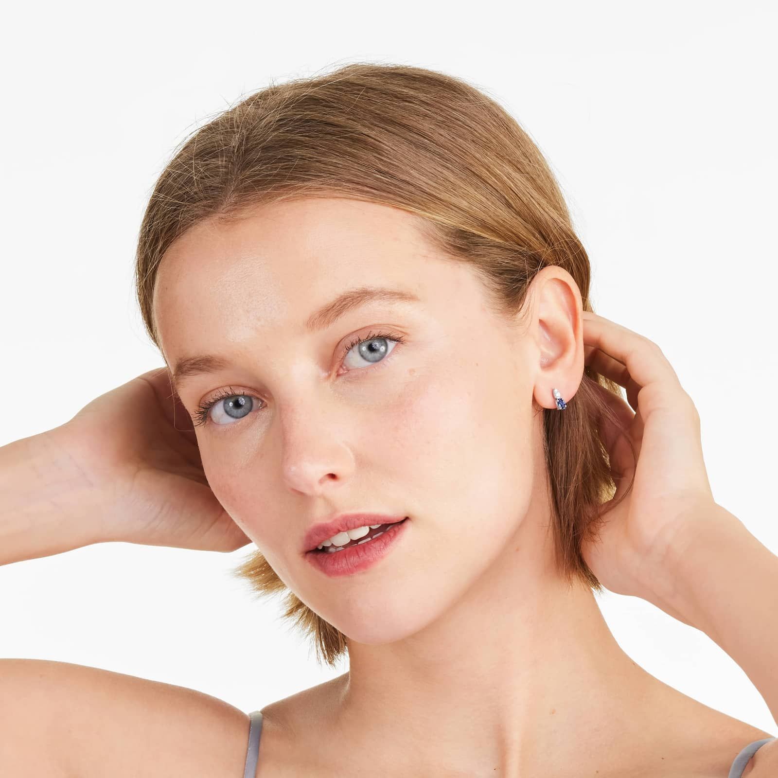 Blue Sapphire And Diamond Earrings In 14K White Gold