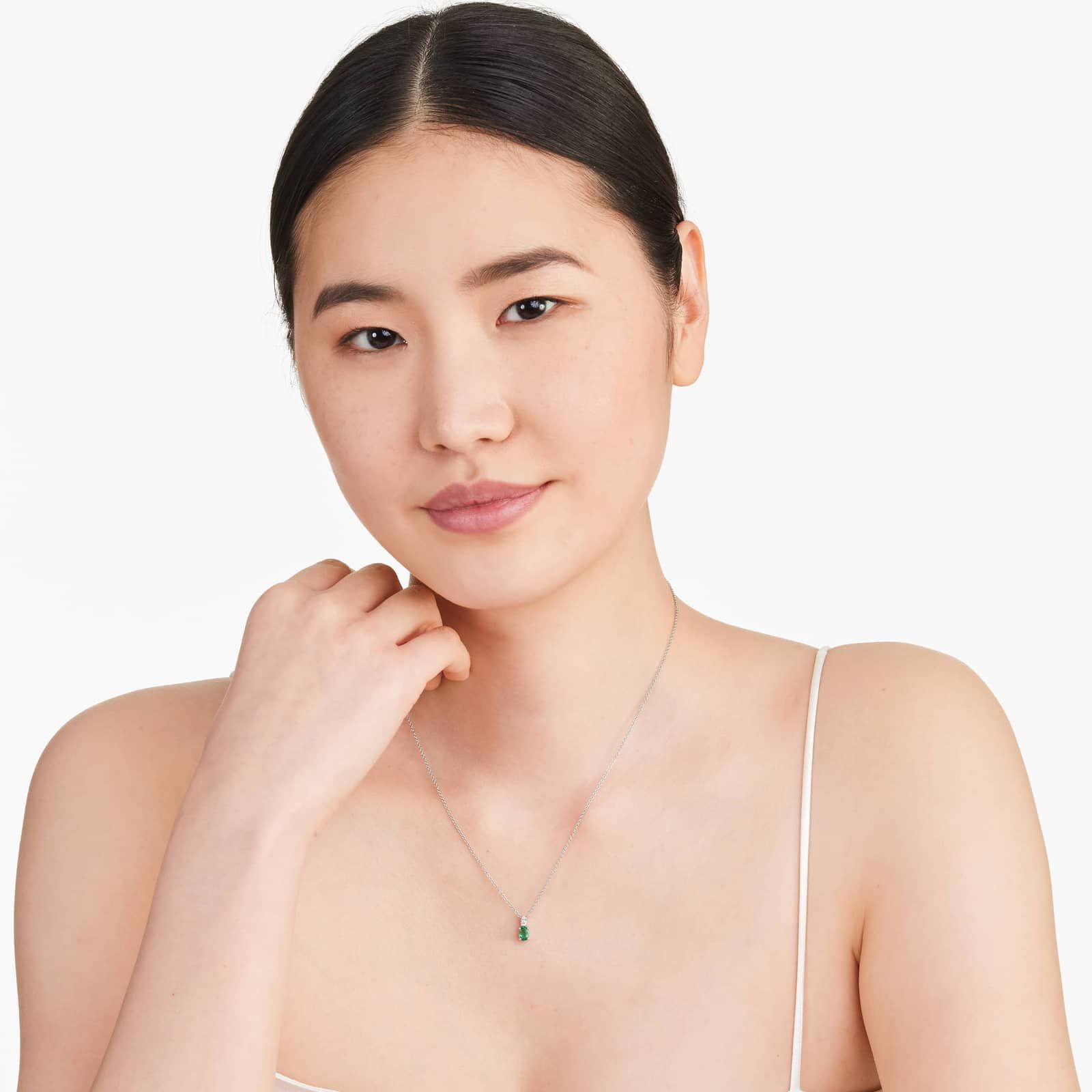 14K White Gold Emerald and Diamond Necklace