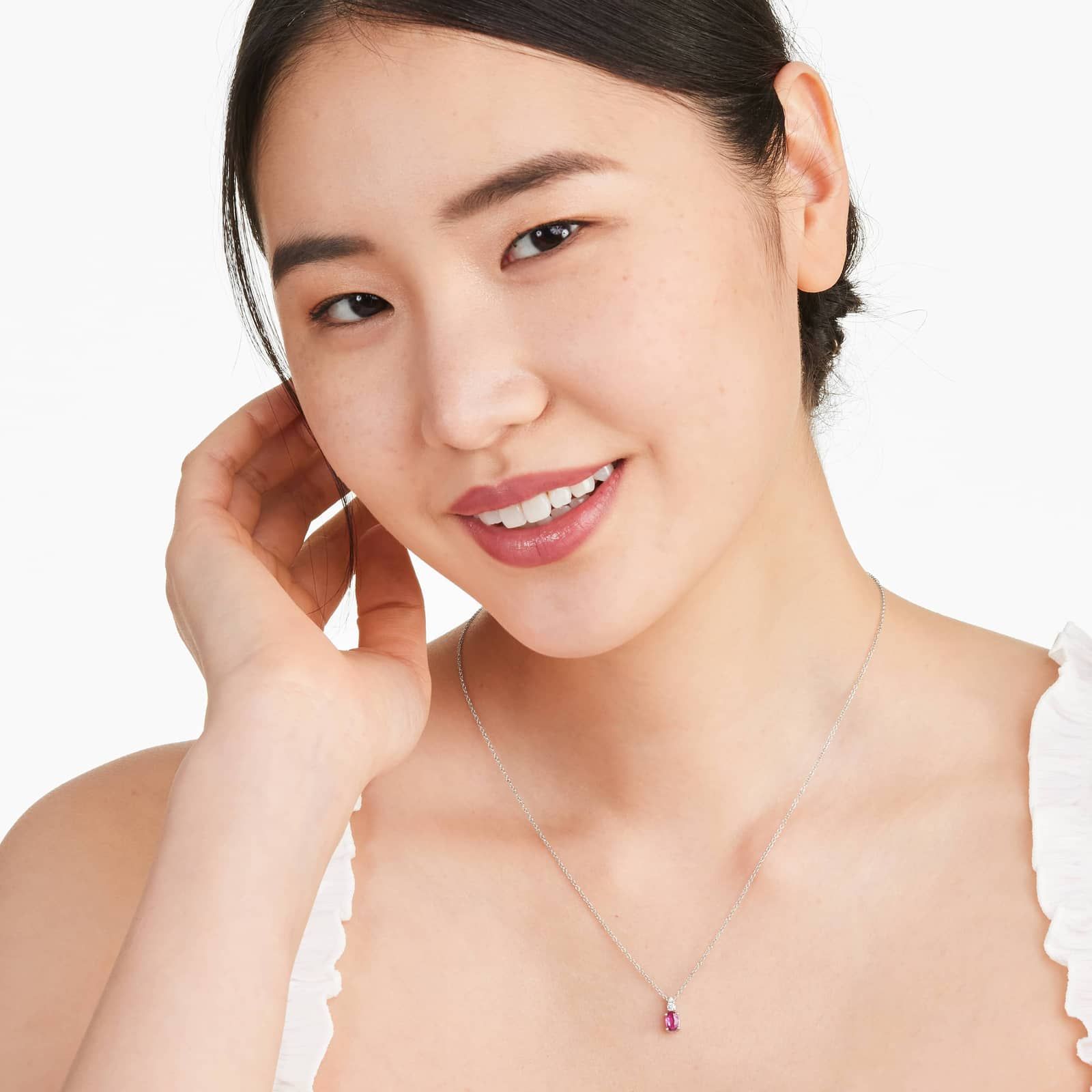 14K White Gold Ruby and Diamond Necklace